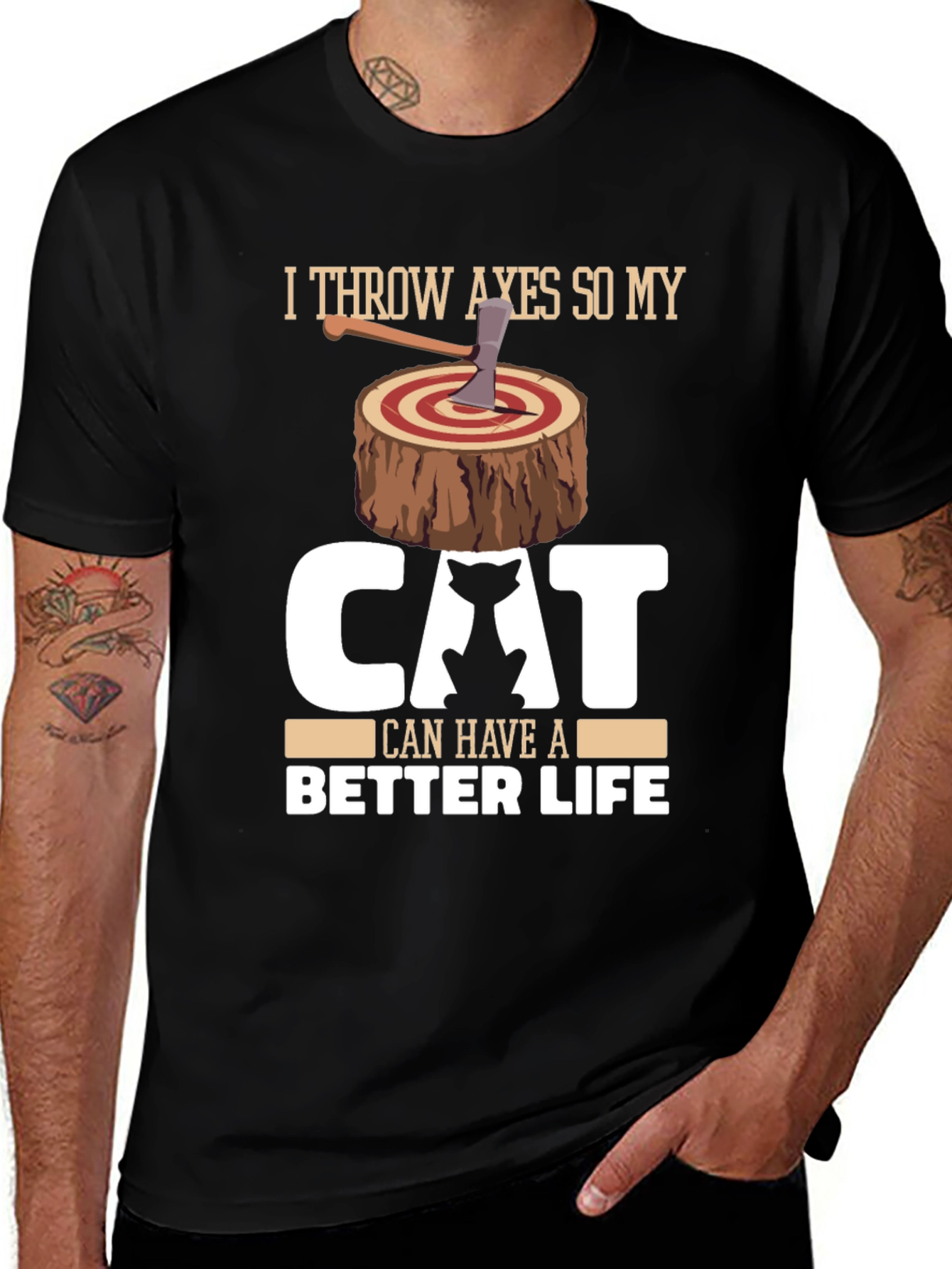 Funny Cat Lover Axe Throwing Graphic T-Shirt