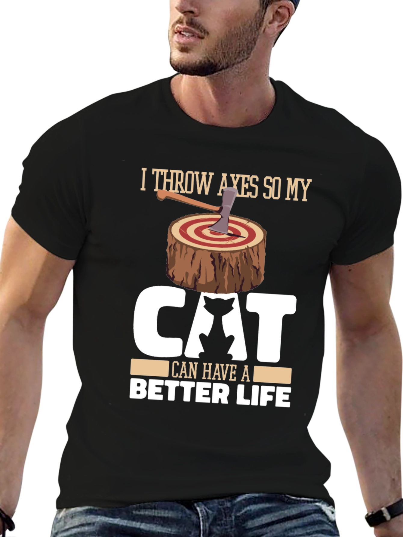 Funny Cat Lover Axe Throwing Graphic T-Shirt