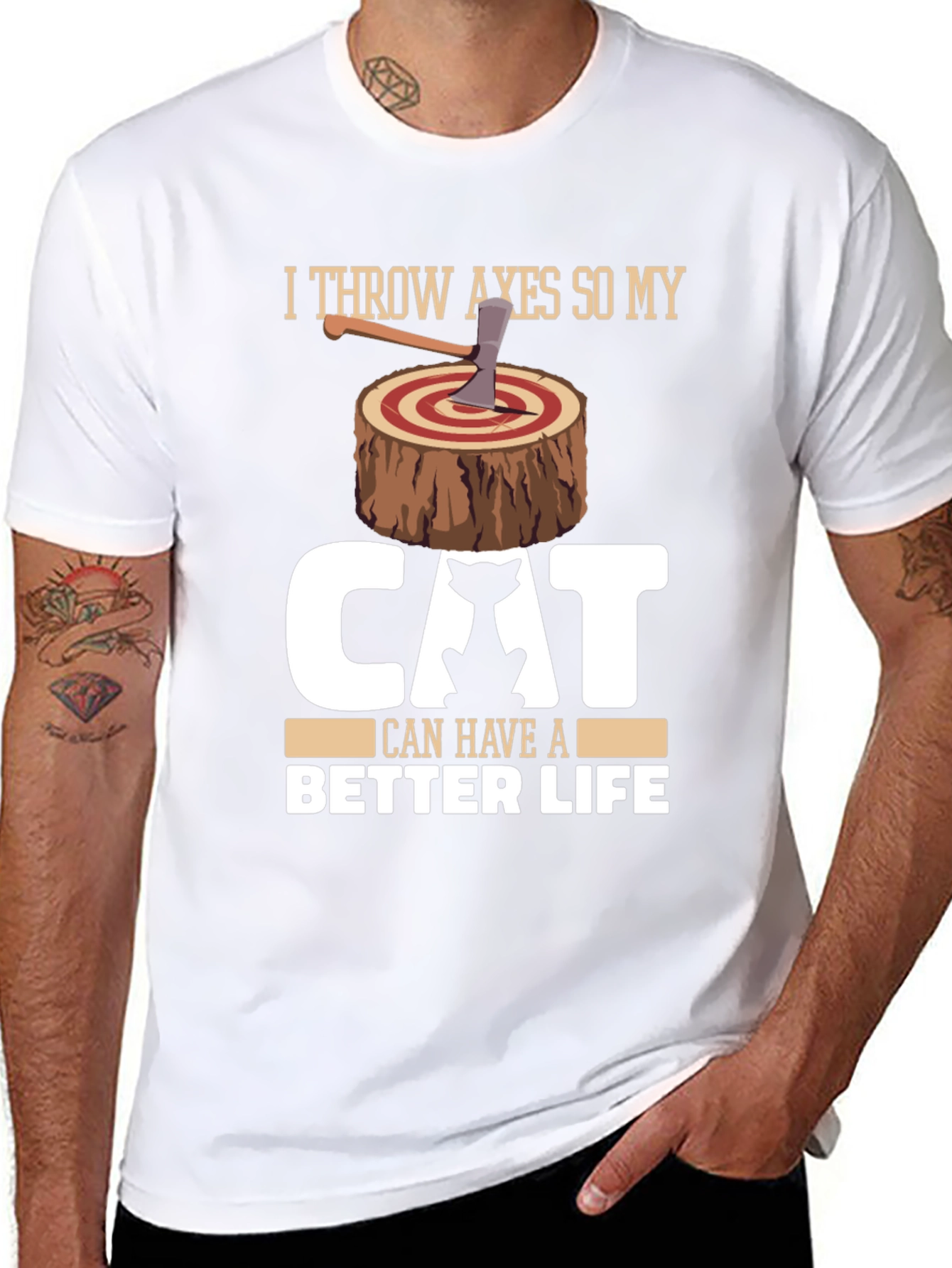 Funny Cat Lover Axe Throwing Graphic T-Shirt