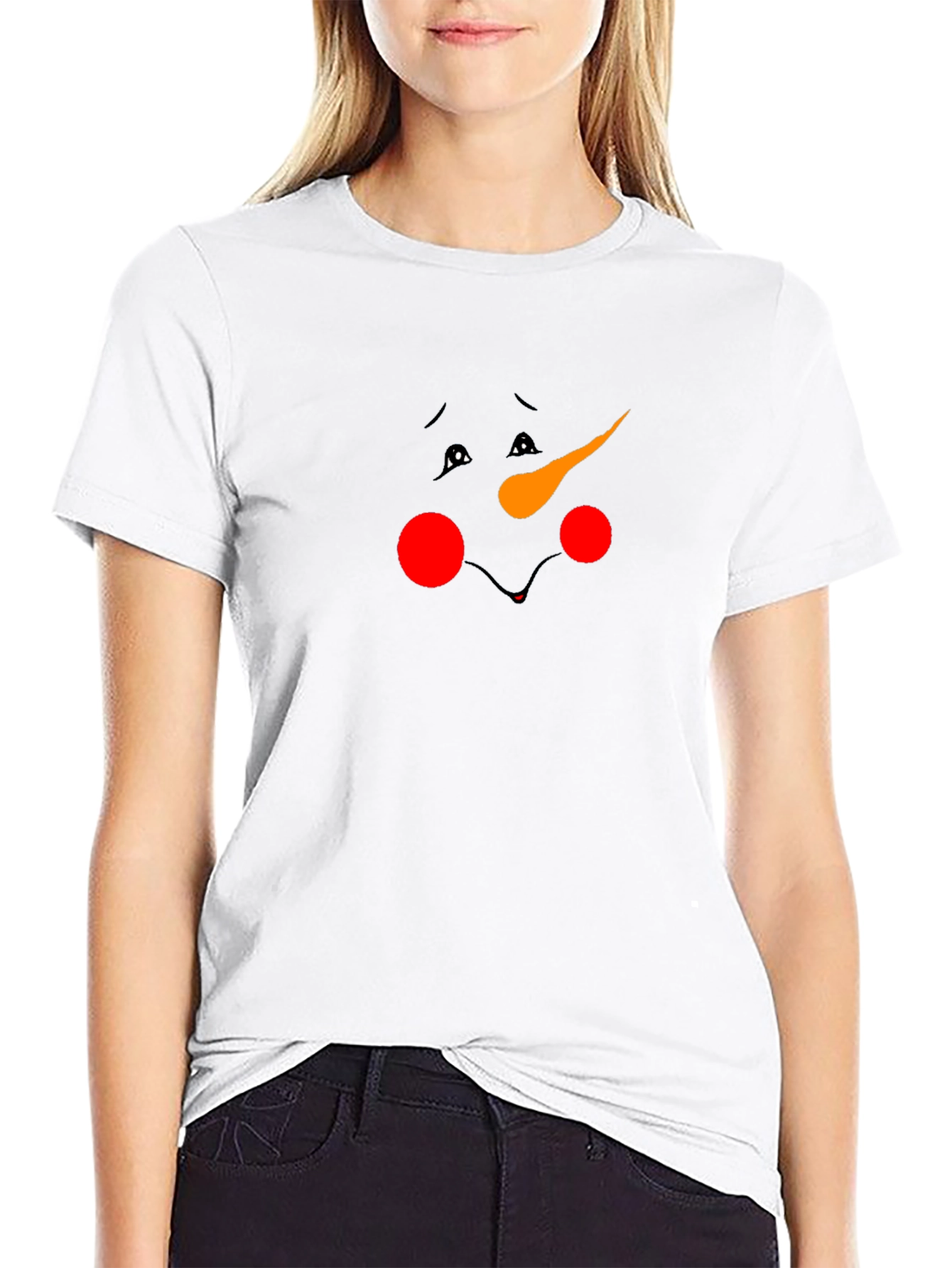 Sad Snowman Face Black T-Shirt