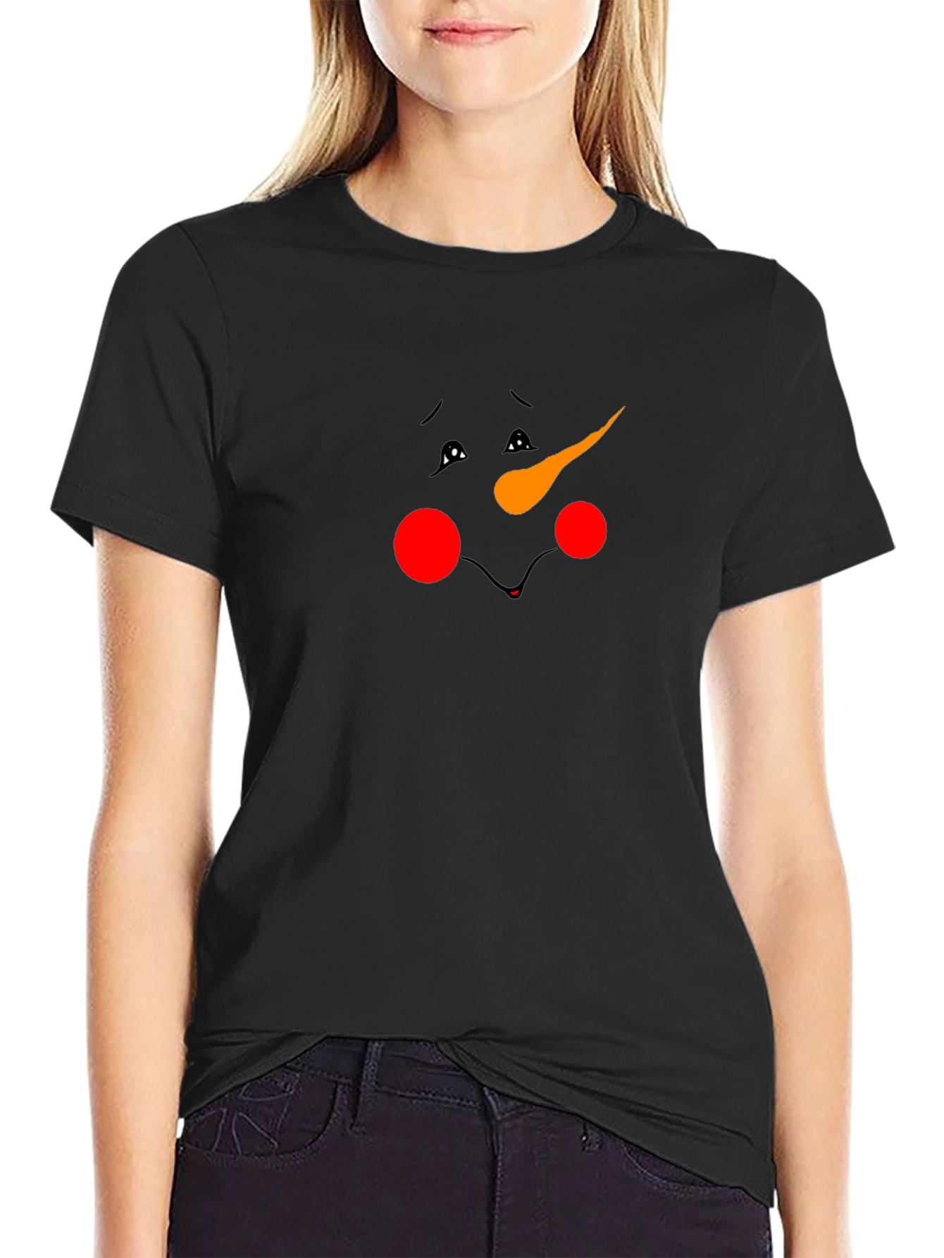Sad Snowman Face Black T-Shirt