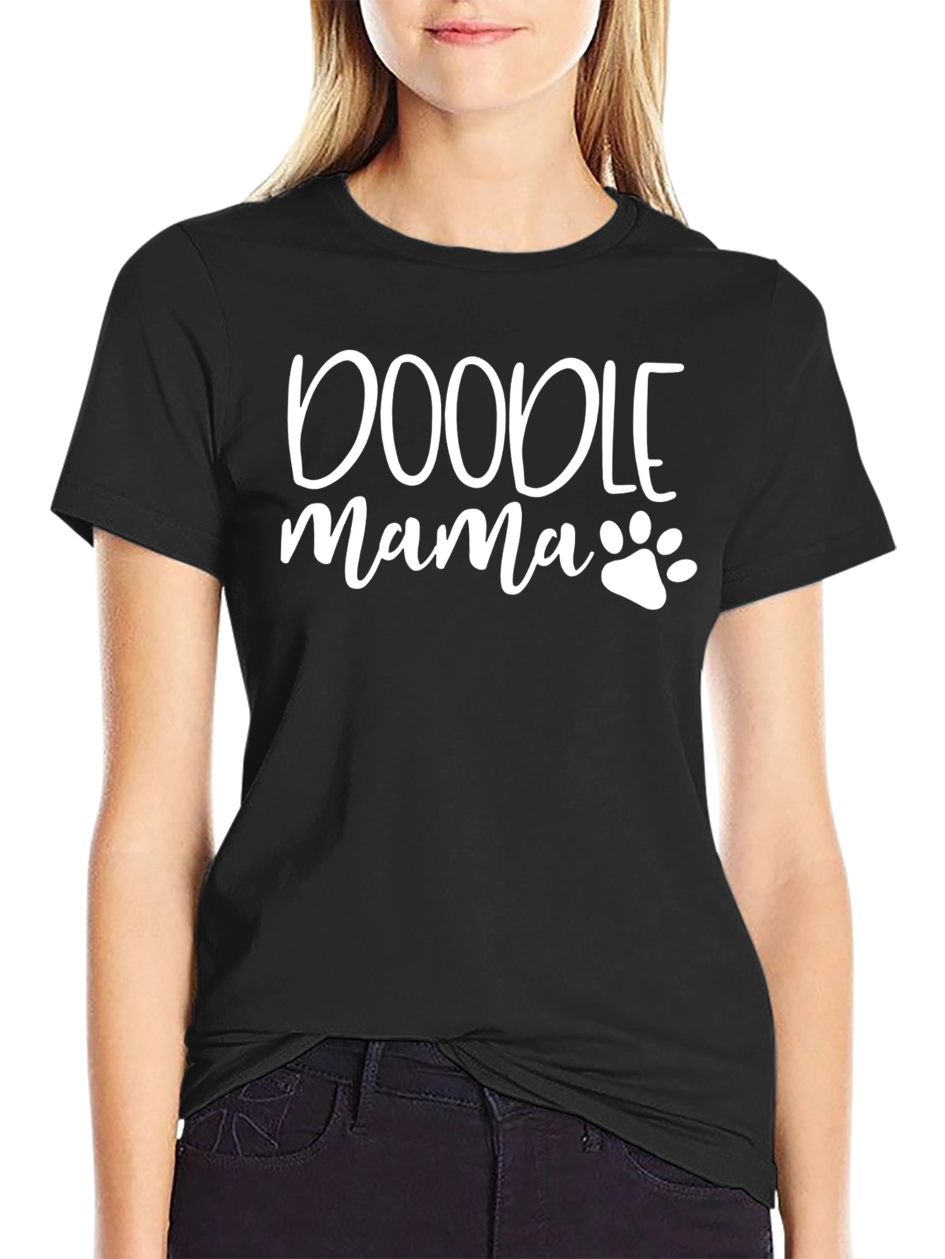 Doodle Mama Paw Print Graphic T-Shirt - Black