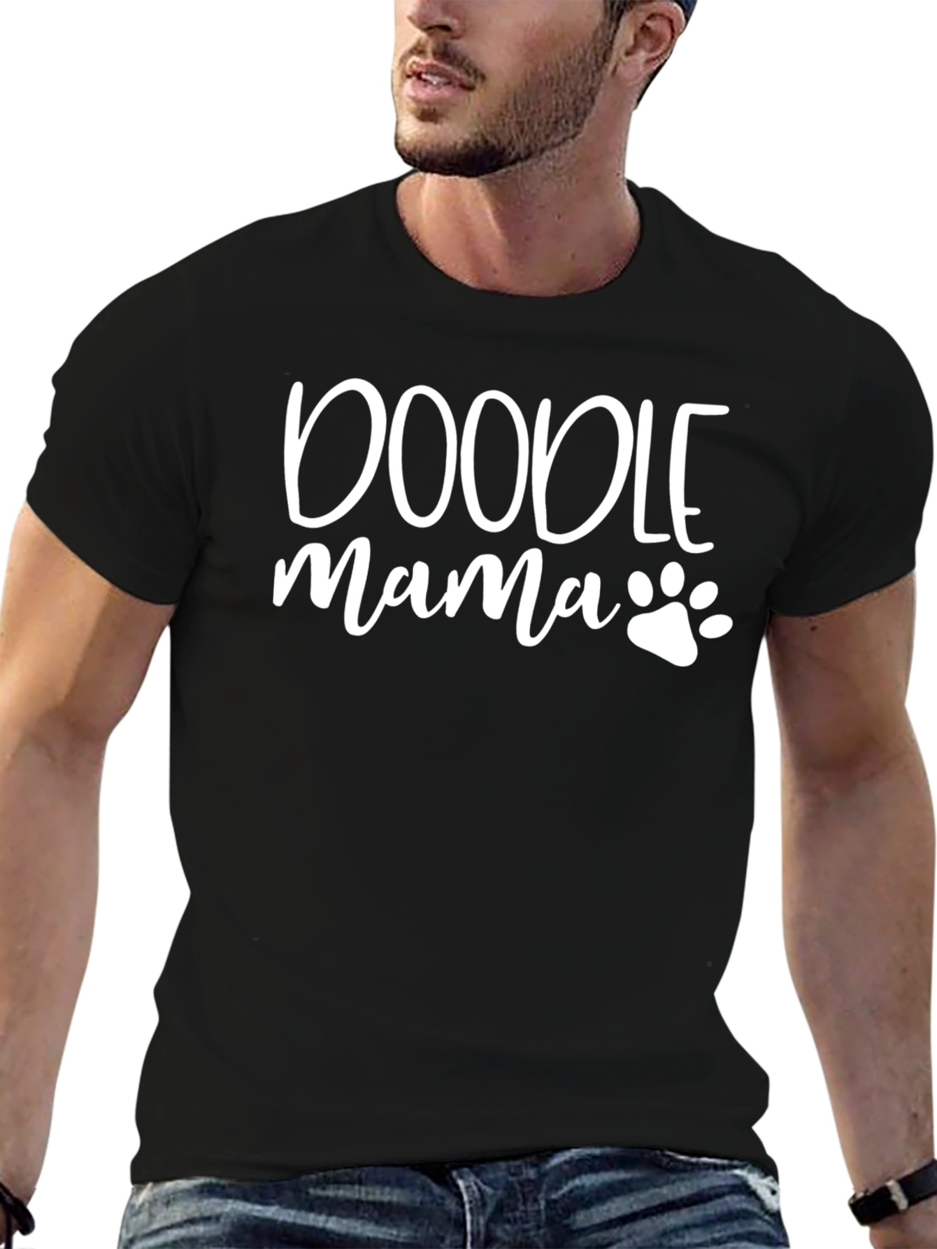 Doodle Mama Paw Print Graphic T-Shirt - Black