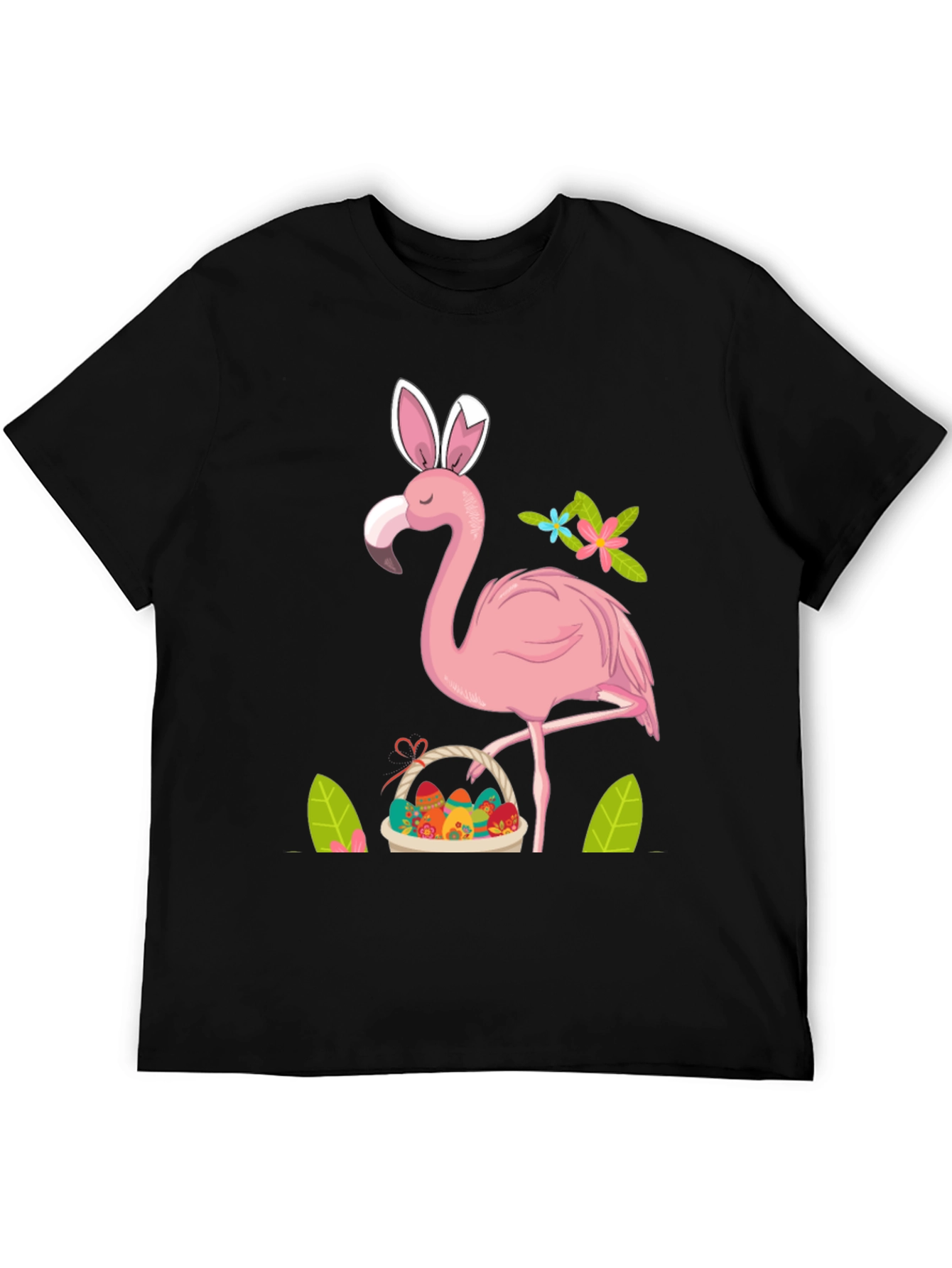Easter Flamingo T-Shirt - Bunny Ears & Egg Basket!