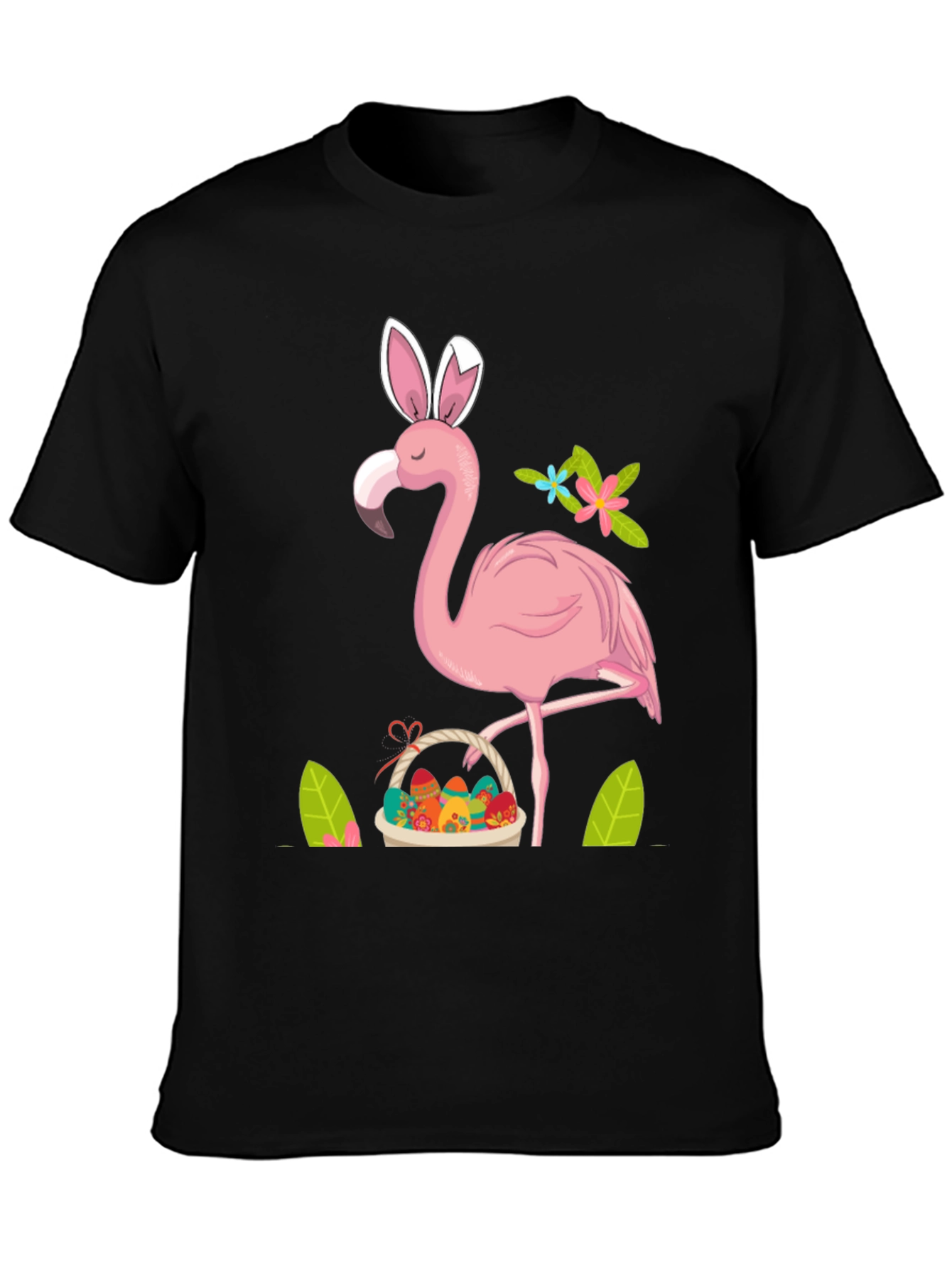Easter Flamingo T-Shirt - Bunny Ears & Egg Basket!