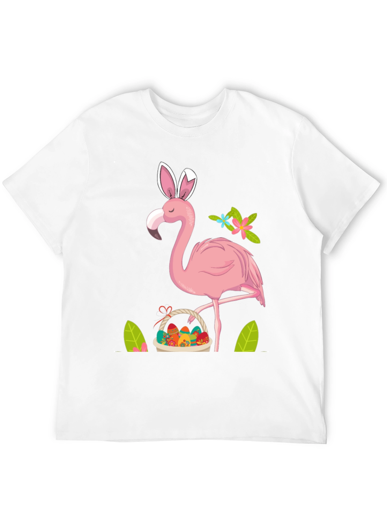 Easter Flamingo T-Shirt - Bunny Ears & Egg Basket!