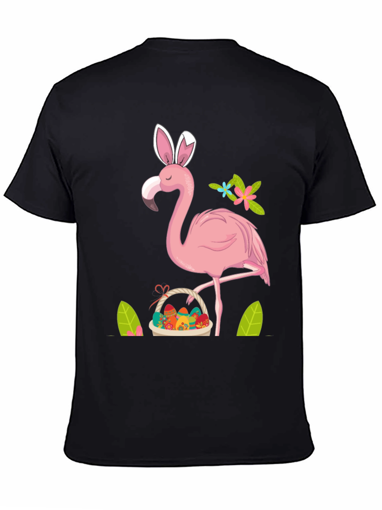 Easter Flamingo T-Shirt - Bunny Ears & Egg Basket!