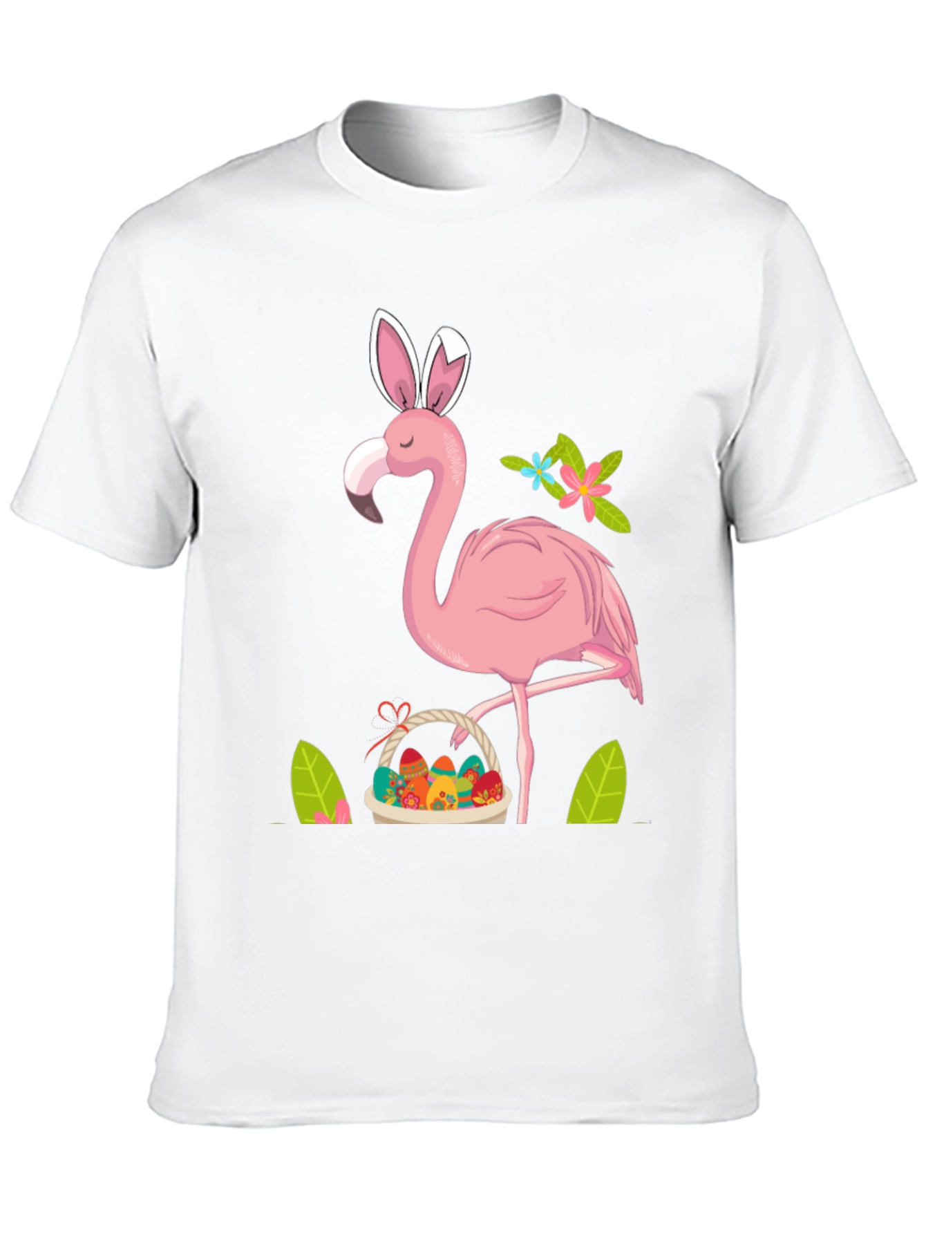 Easter Flamingo T-Shirt - Bunny Ears & Egg Basket!