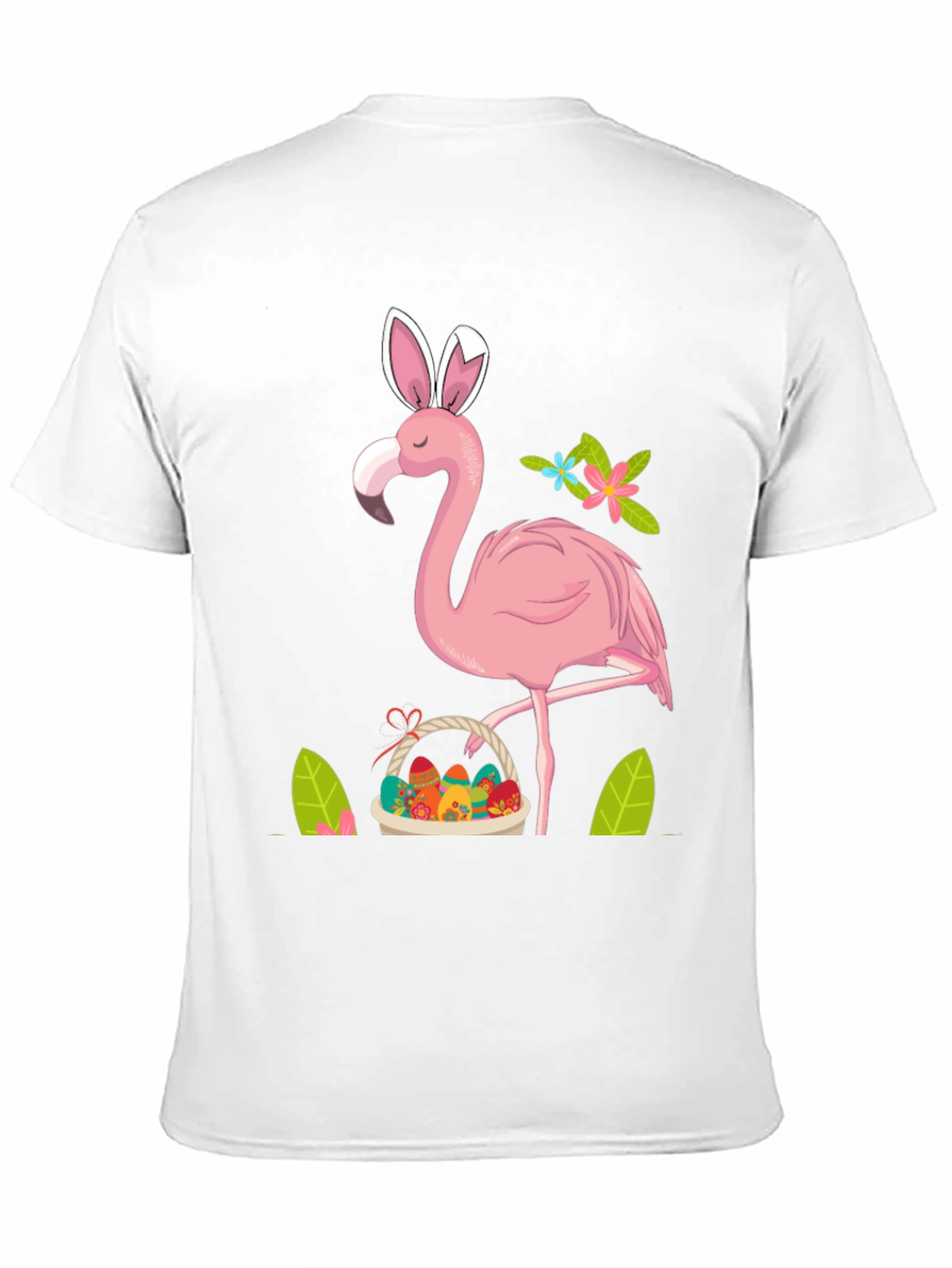 Easter Flamingo T-Shirt - Bunny Ears & Egg Basket!