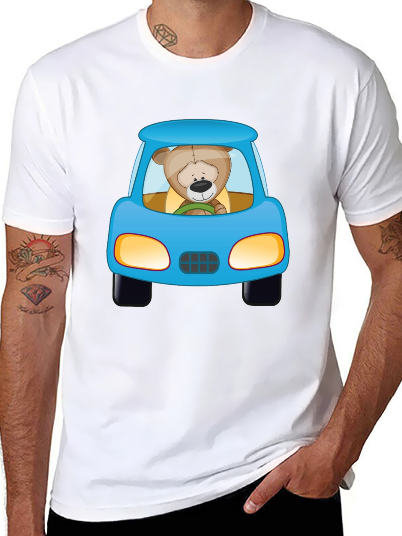 Cartoon Teddy Bear Driving a Car Graphic T-Shirt