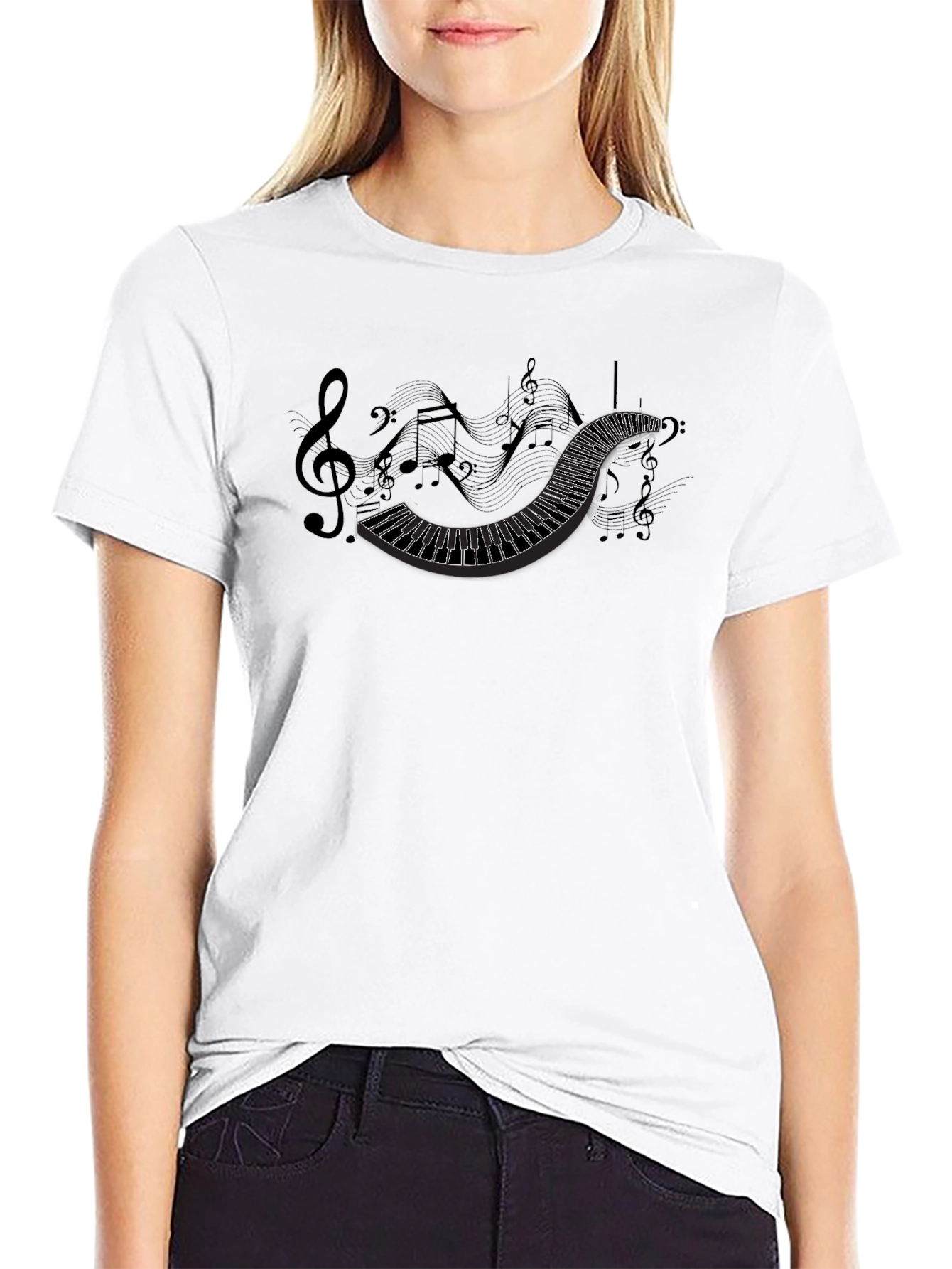 Musical Notes Piano Keys Graphic Tee