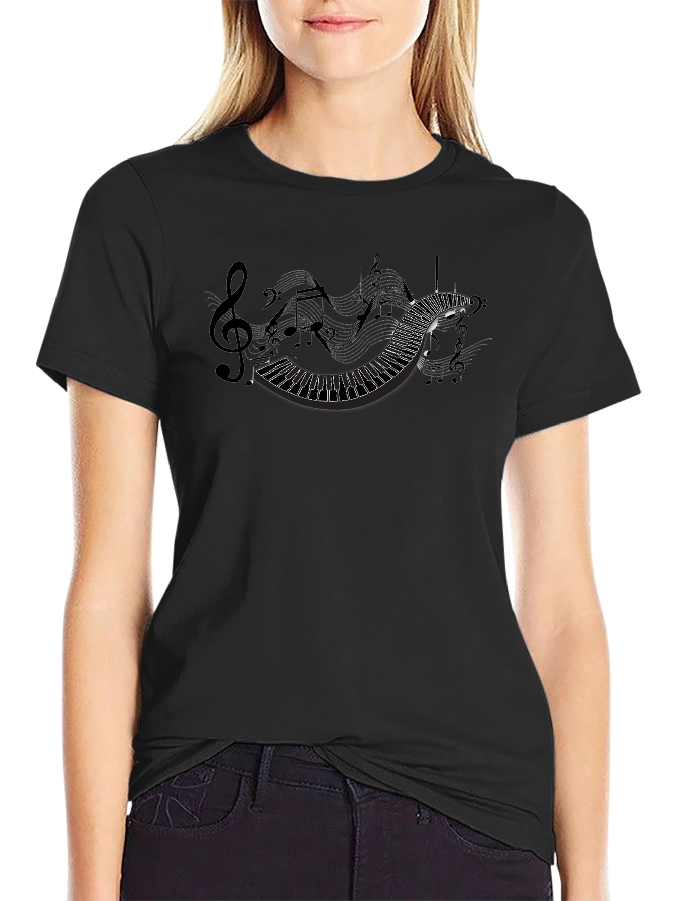 Musical Notes Piano Keys Graphic Tee