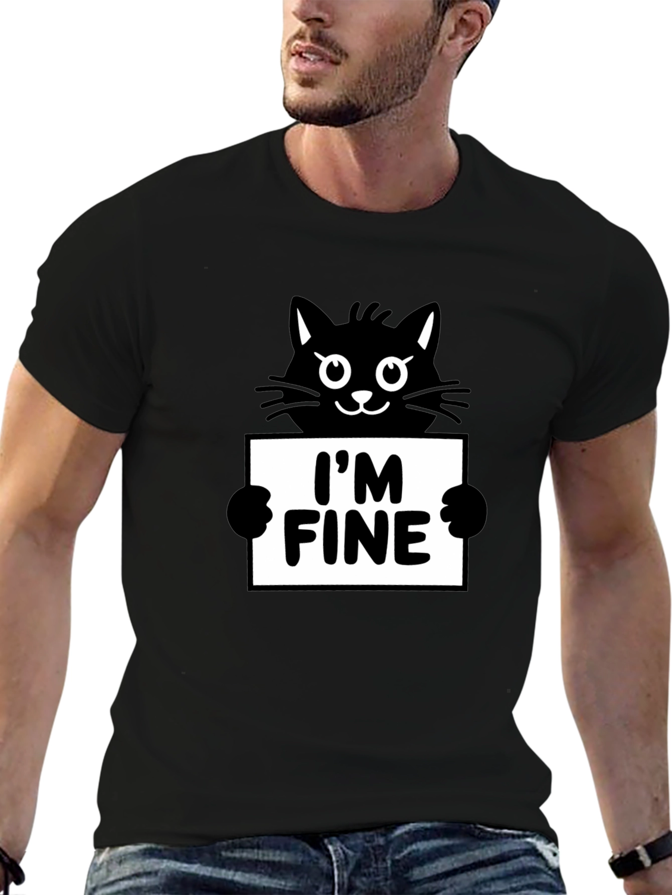 Im Fine Cat Graphic Tee - Black Cotton T-Shirt