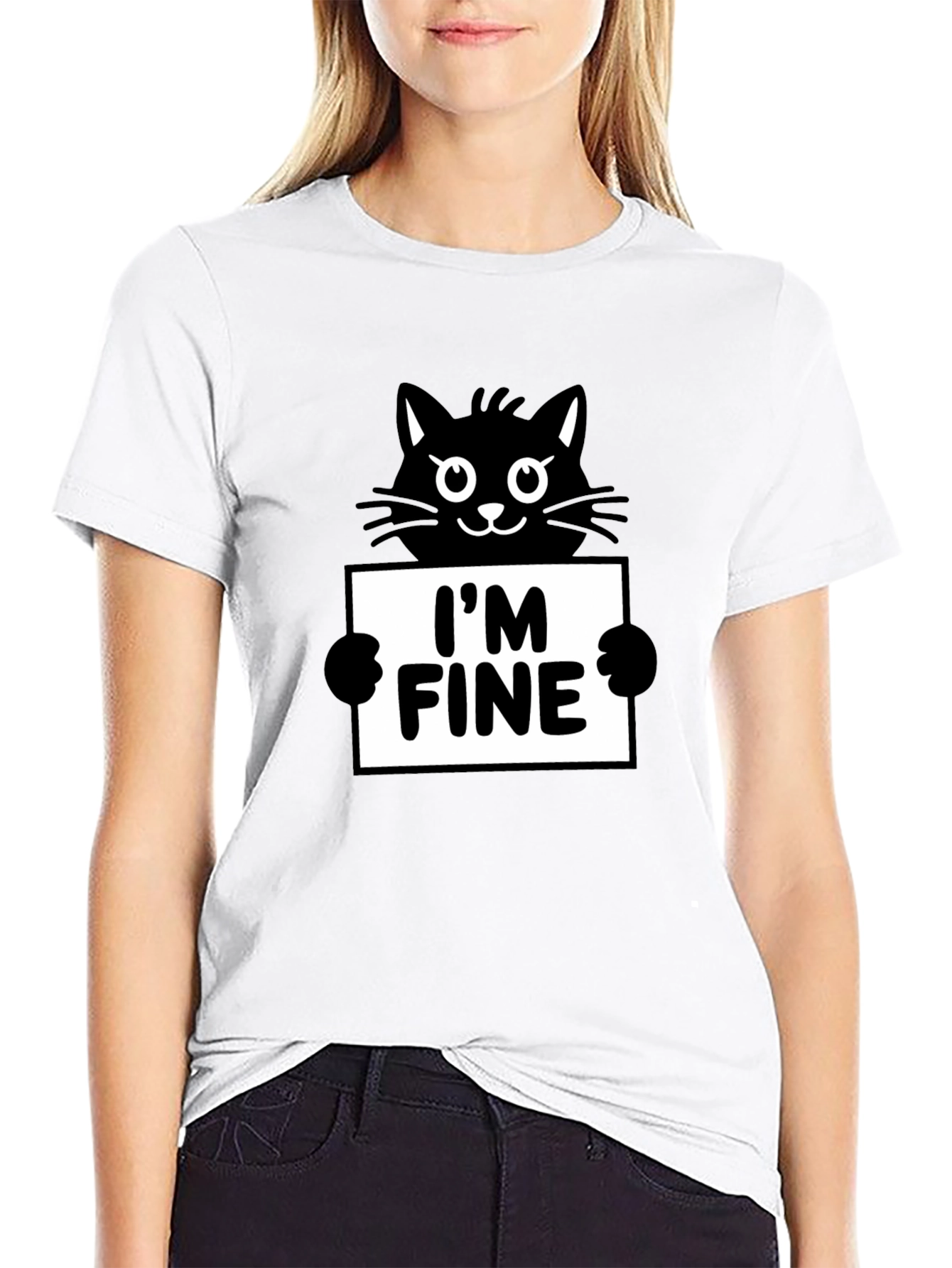 Im Fine Cat Graphic Tee - Black Cotton T-Shirt