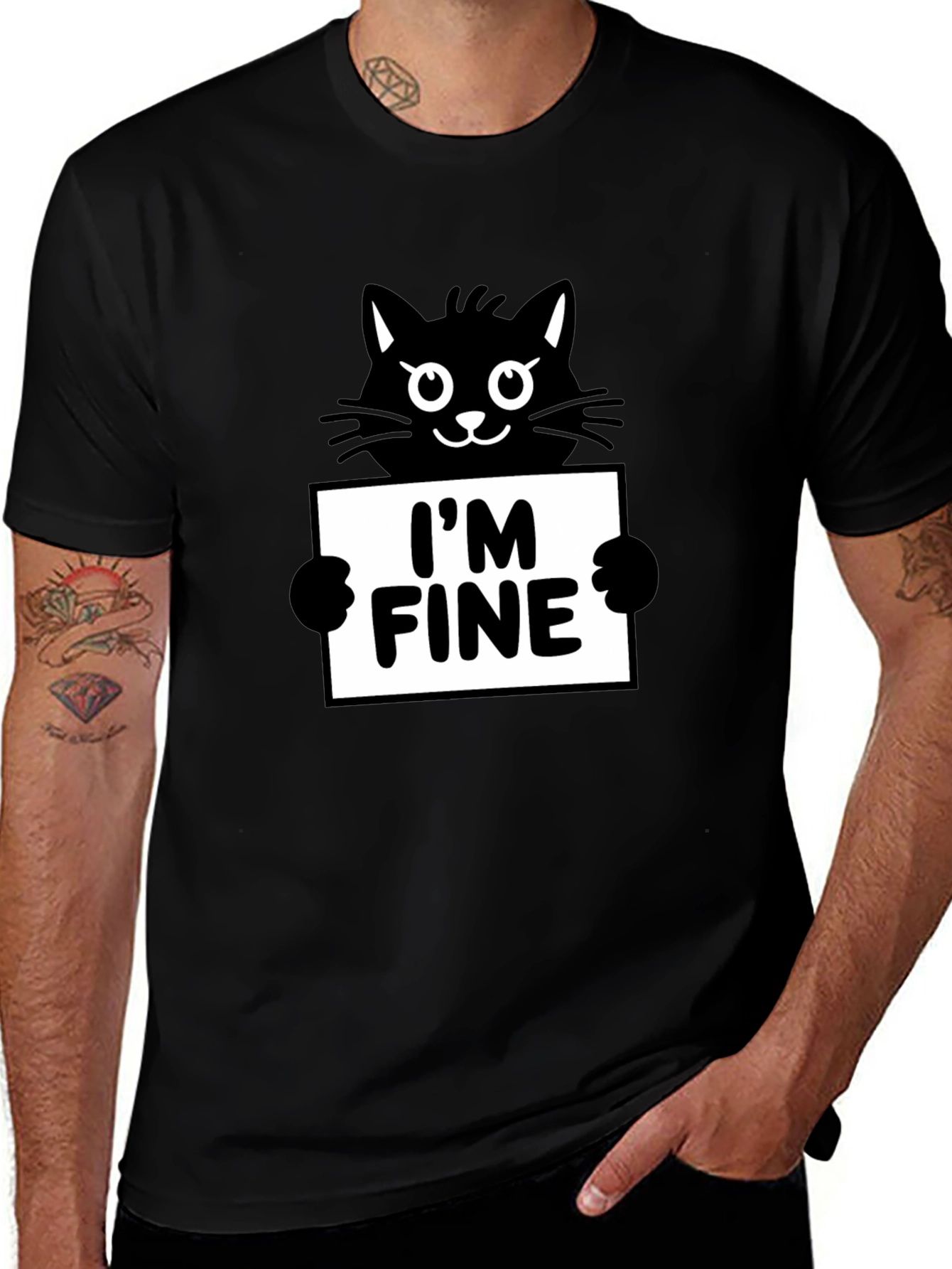 Im Fine Cat Graphic Tee - Black Cotton T-Shirt