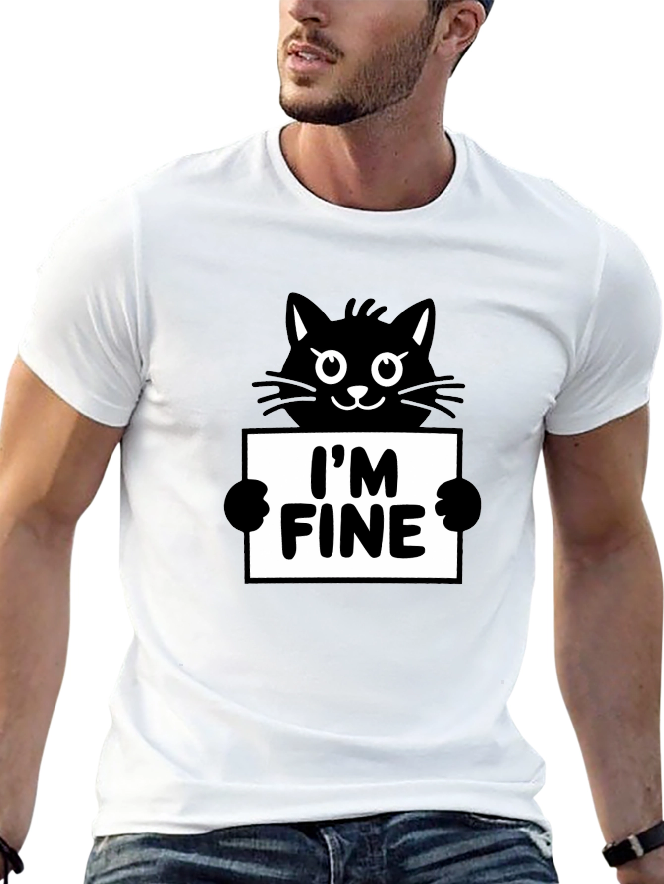 Im Fine Cat Graphic Tee - Black Cotton T-Shirt
