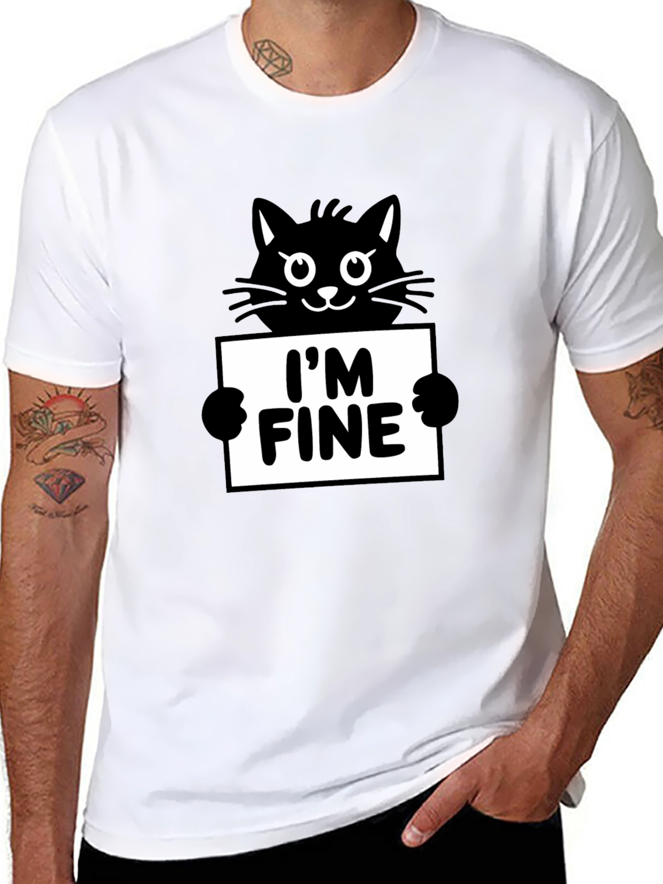Im Fine Cat Graphic Tee - Black Cotton T-Shirt