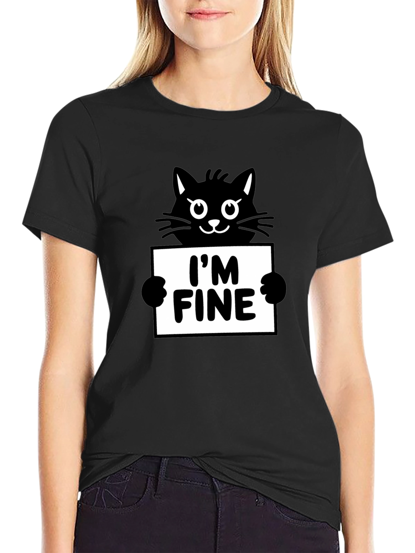 Im Fine Cat Graphic Tee - Black Cotton T-Shirt