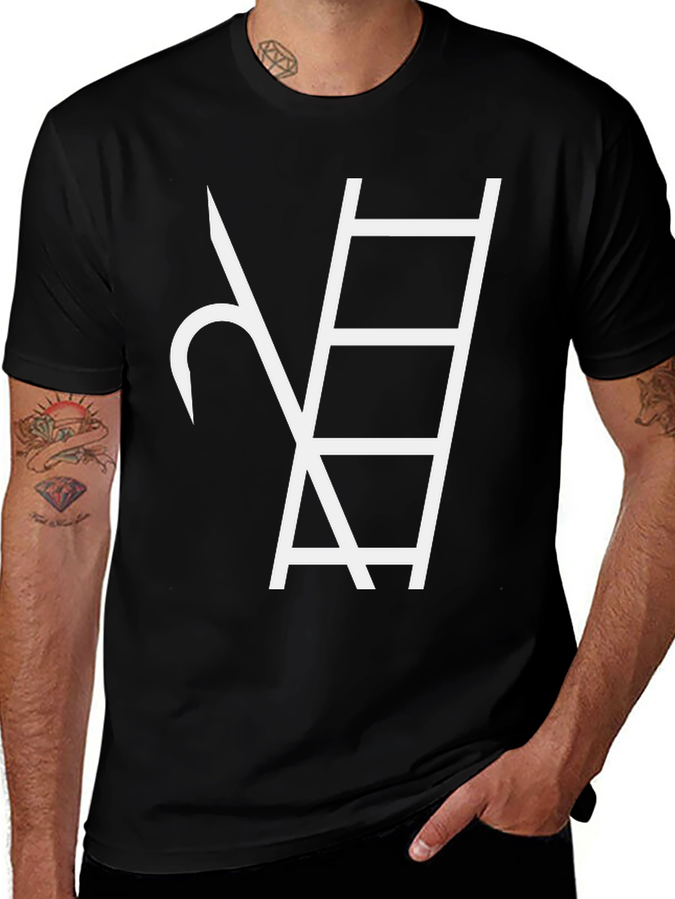 Abstract Ladder Graphic Tee - Black