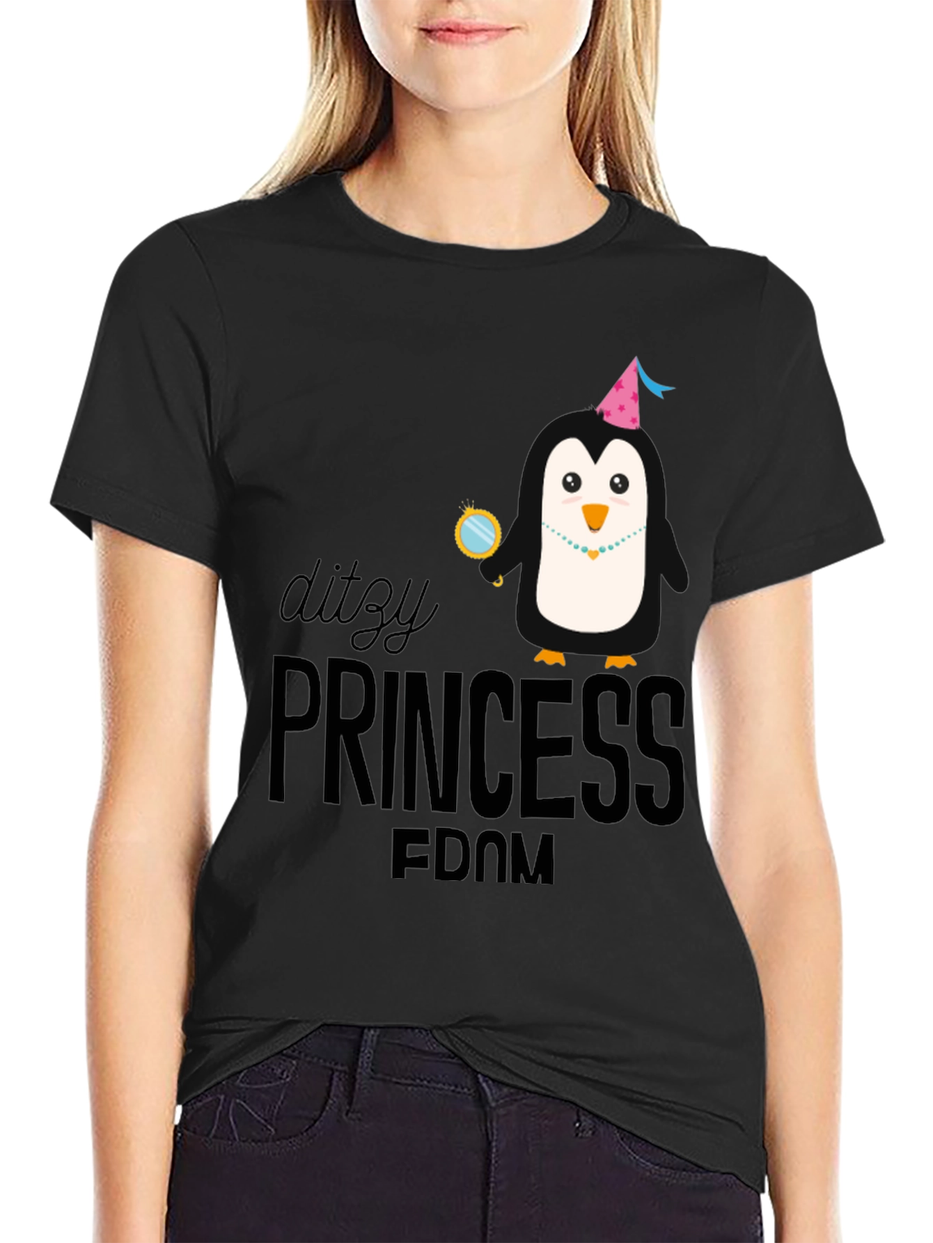Dizty Princess Penguin Black T-Shirt
