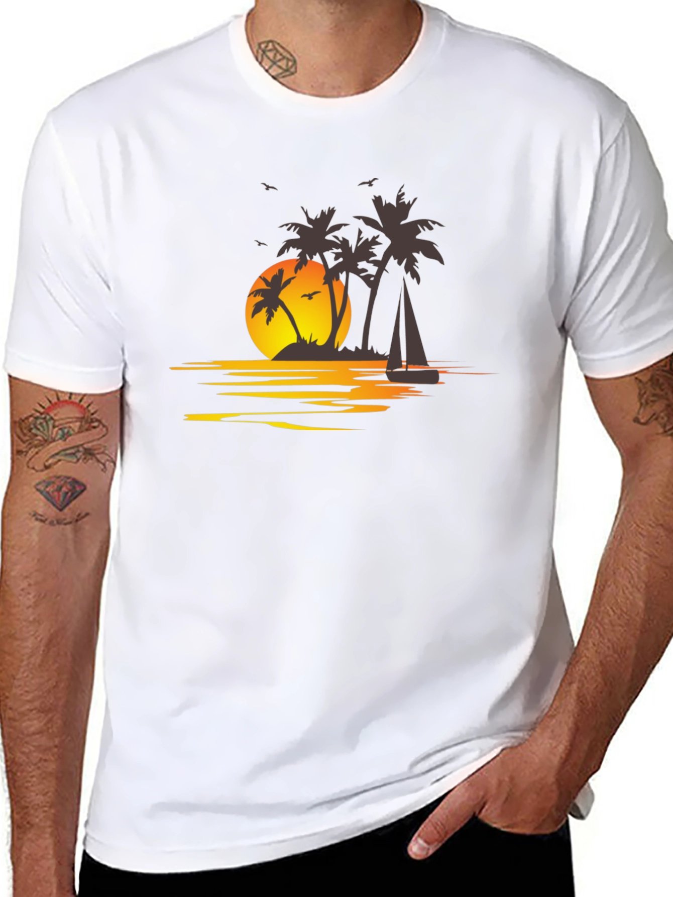 Sunset Palm Tree T-Shirt - Island Getaway Vibes