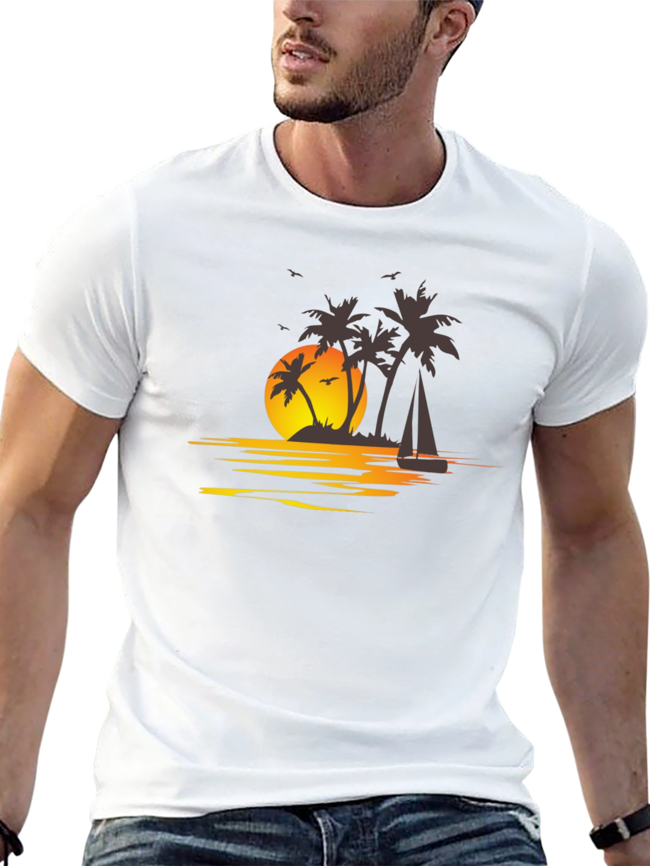 Sunset Palm Tree T-Shirt - Island Getaway Vibes