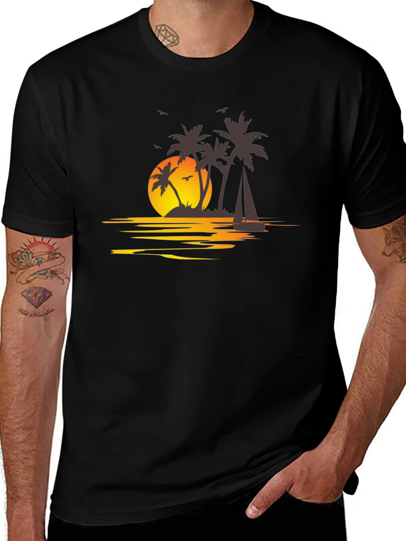 Sunset Palm Tree T-Shirt - Island Getaway Vibes