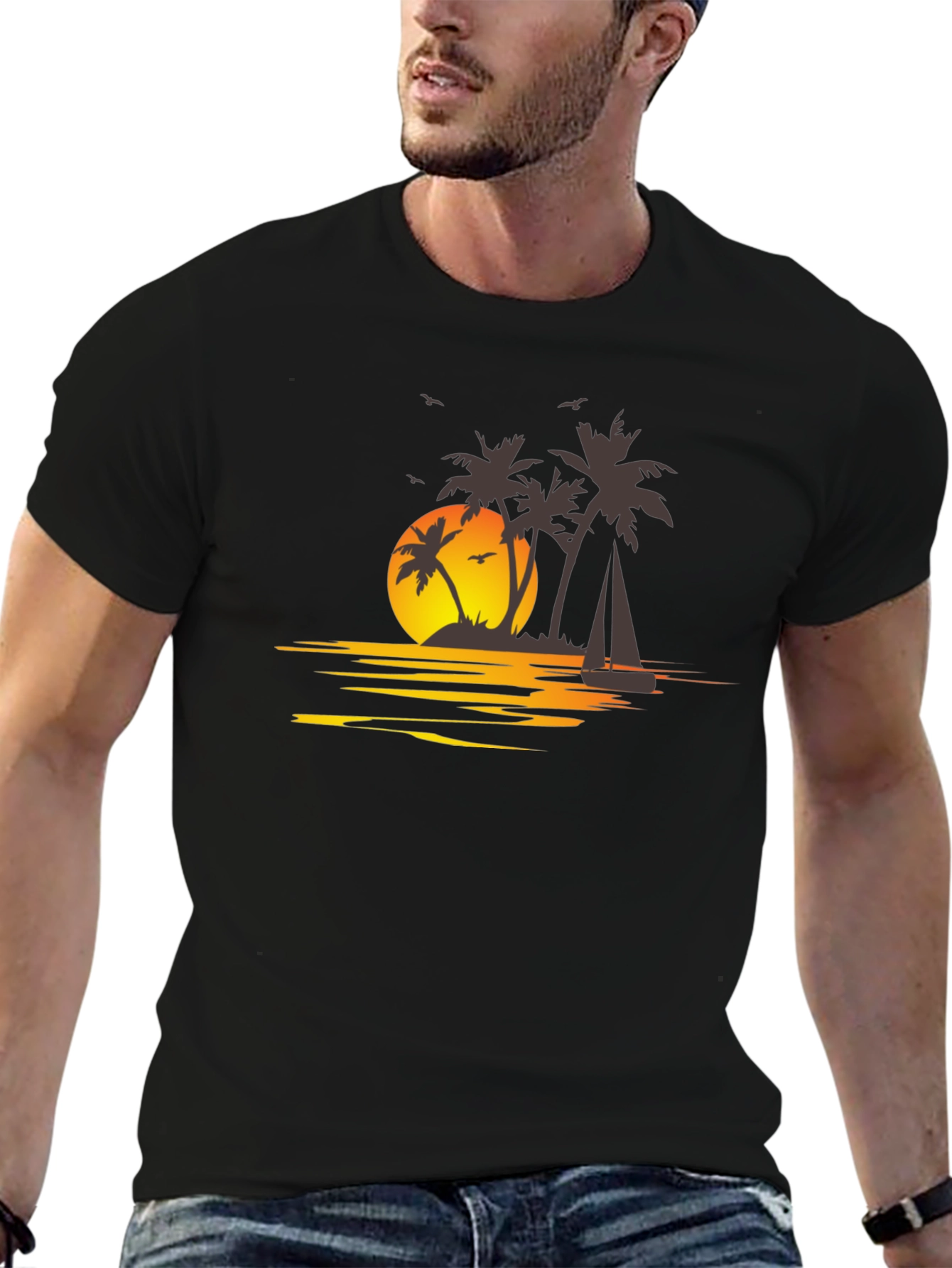 Sunset Palm Tree T-Shirt - Island Getaway Vibes