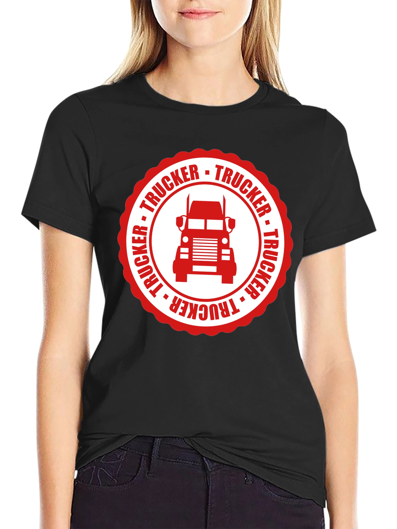 Trucker Graphic Tee - Black Cotton Truck Driver T-Shirt