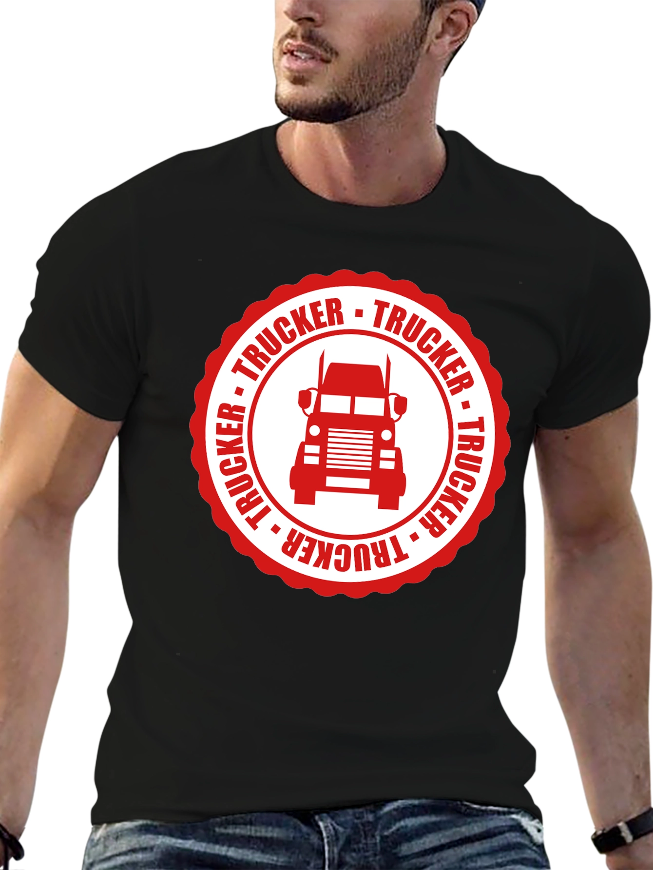 Trucker Graphic Tee - Black Cotton Truck Driver T-Shirt