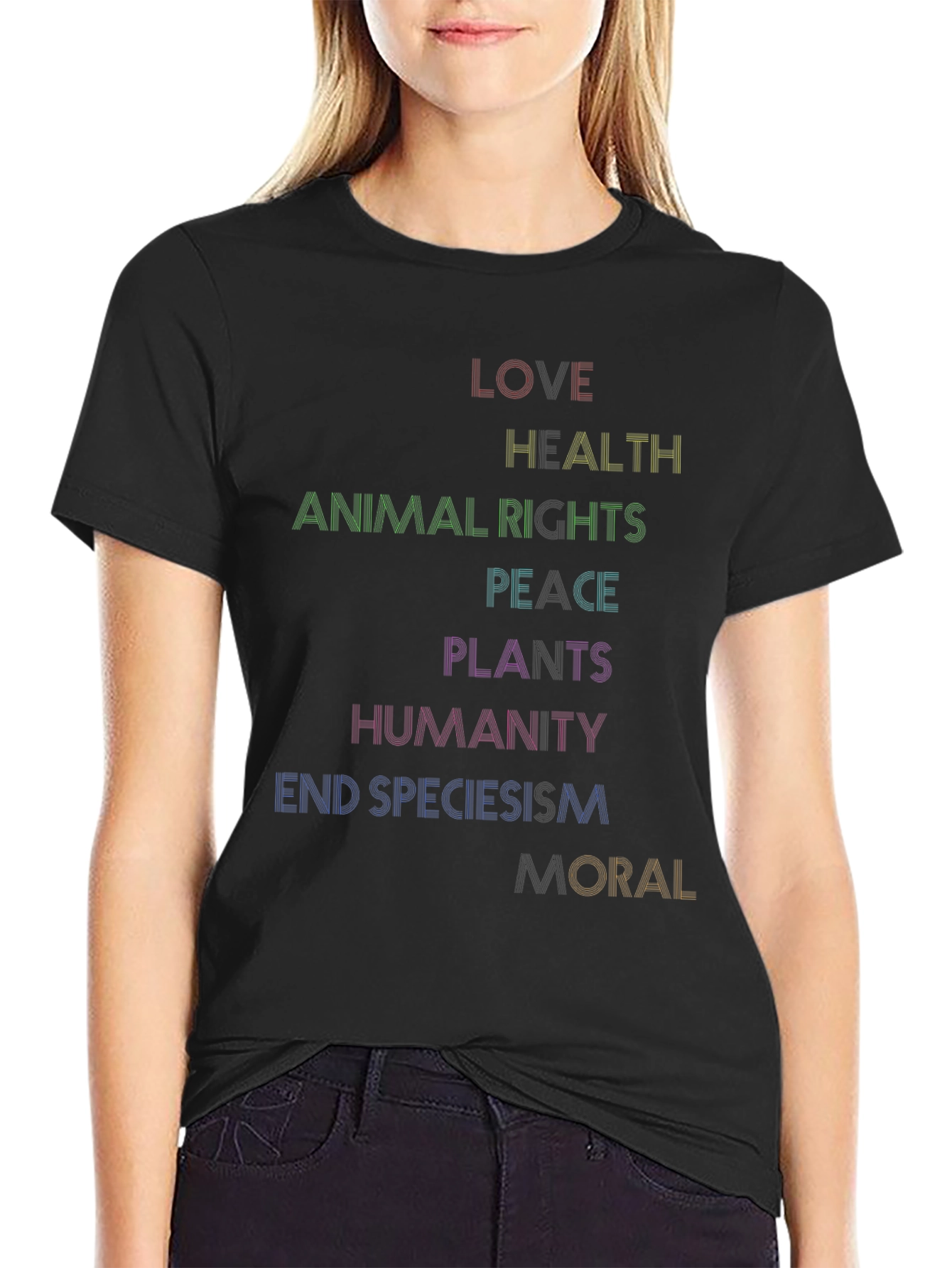 Love Health Equality Tee - Rainbow Text Graphic T-Shirt