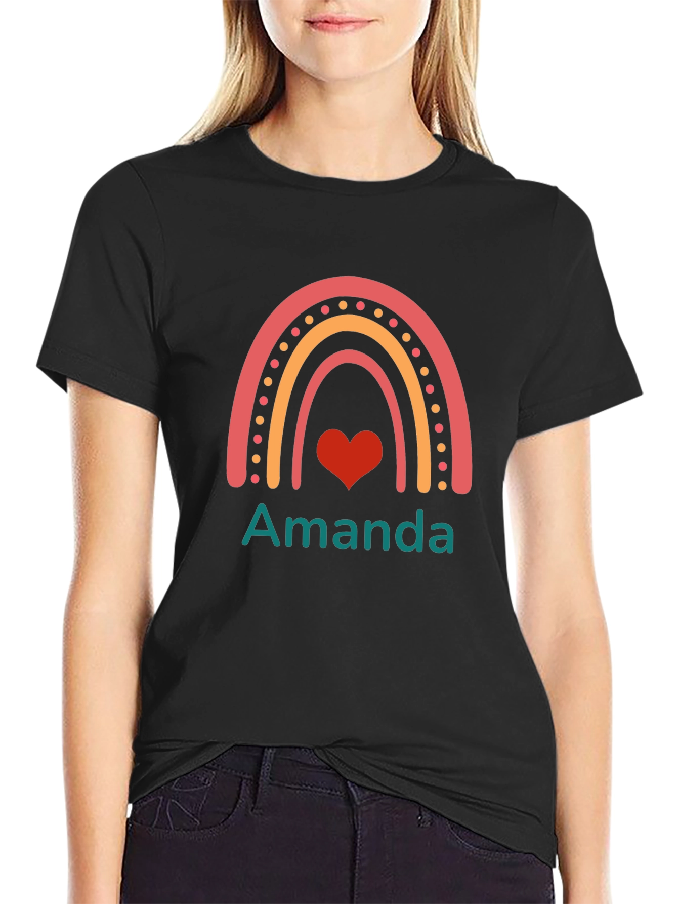 Personalized Amanda Rainbow Heart T-Shirt