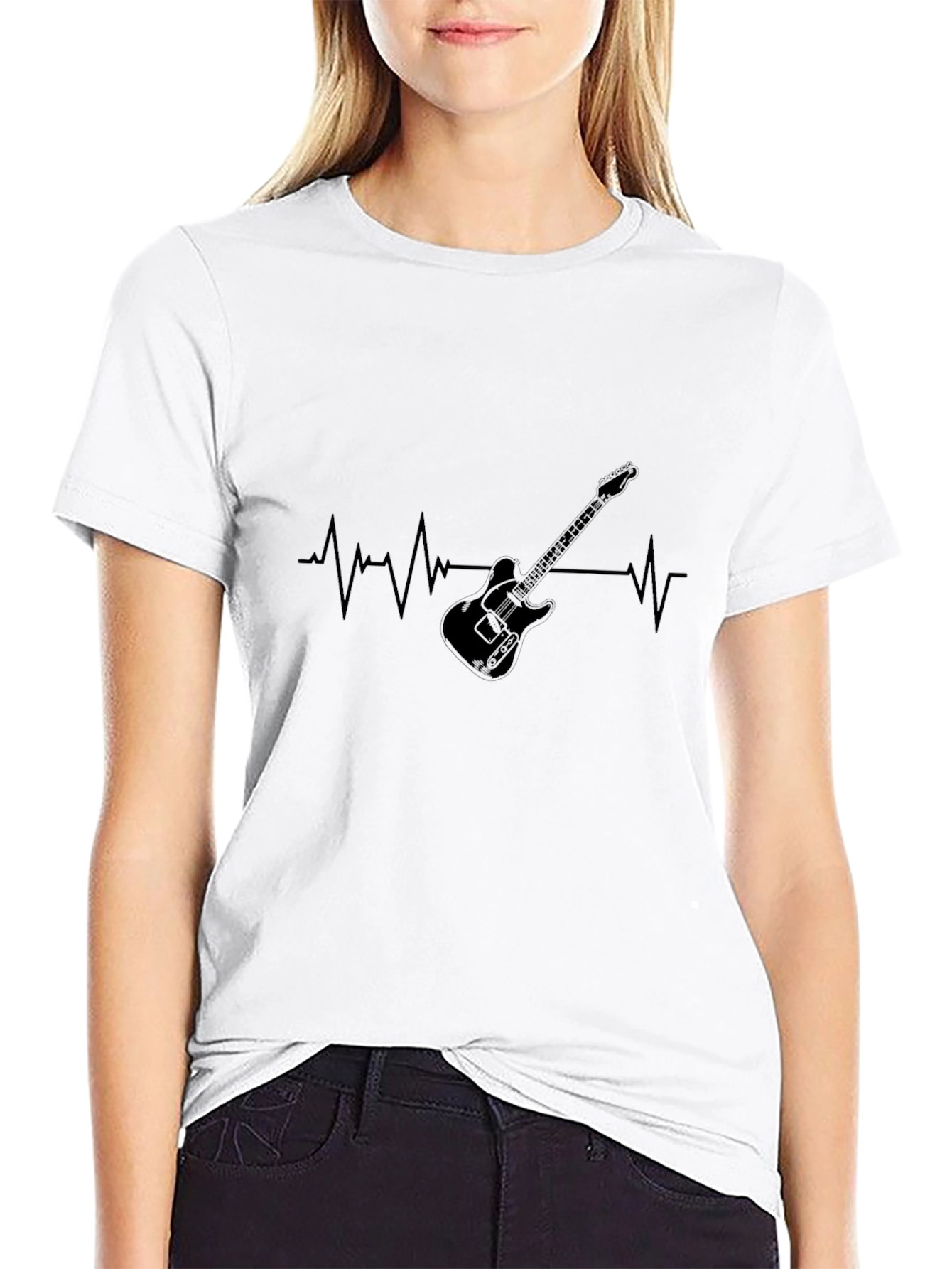 Guitar Heartbeat Graphic Tee - Black