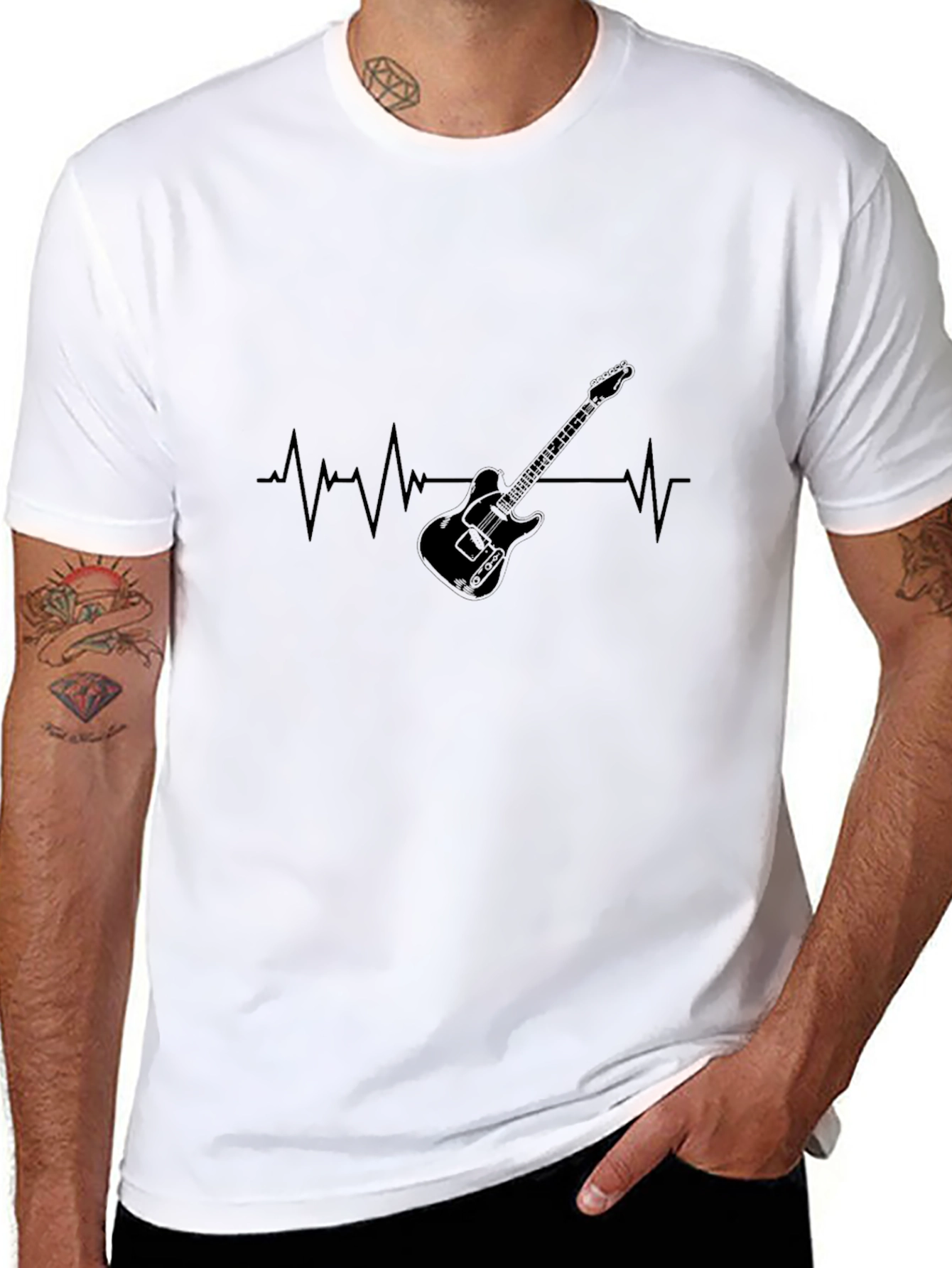 Guitar Heartbeat Graphic Tee - Black
