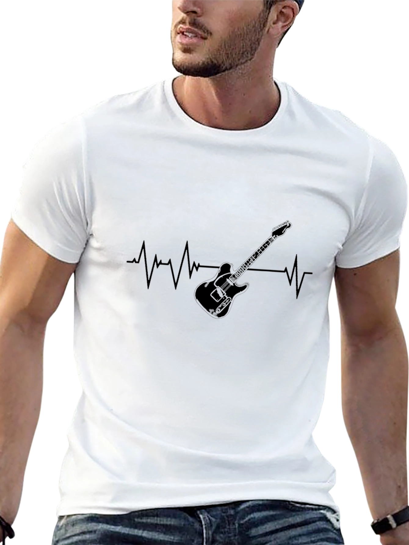 Guitar Heartbeat Graphic Tee - Black