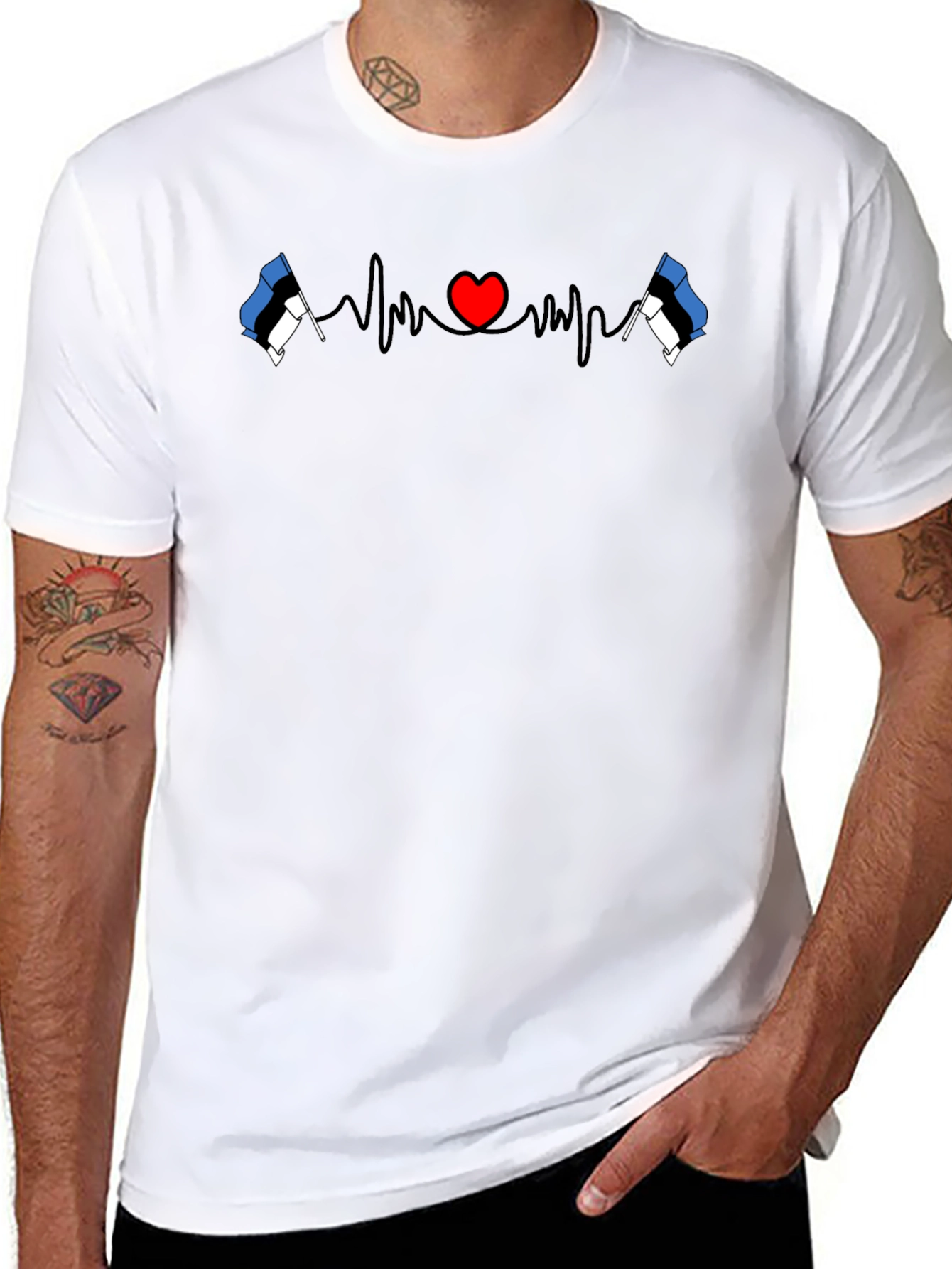 Estonia Flag Heartbeat Graphic Tee - Love Estonia Shirt