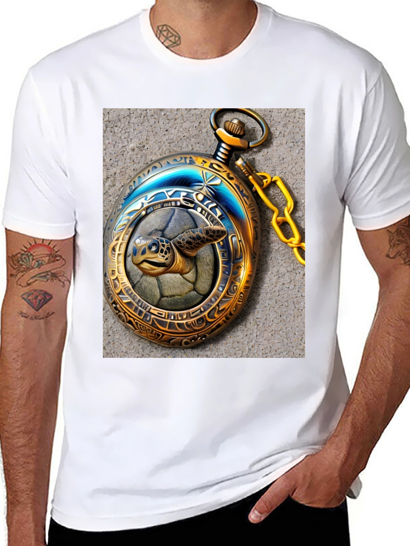 Turtle Time: Unique Pocket Watch Graphic Tee