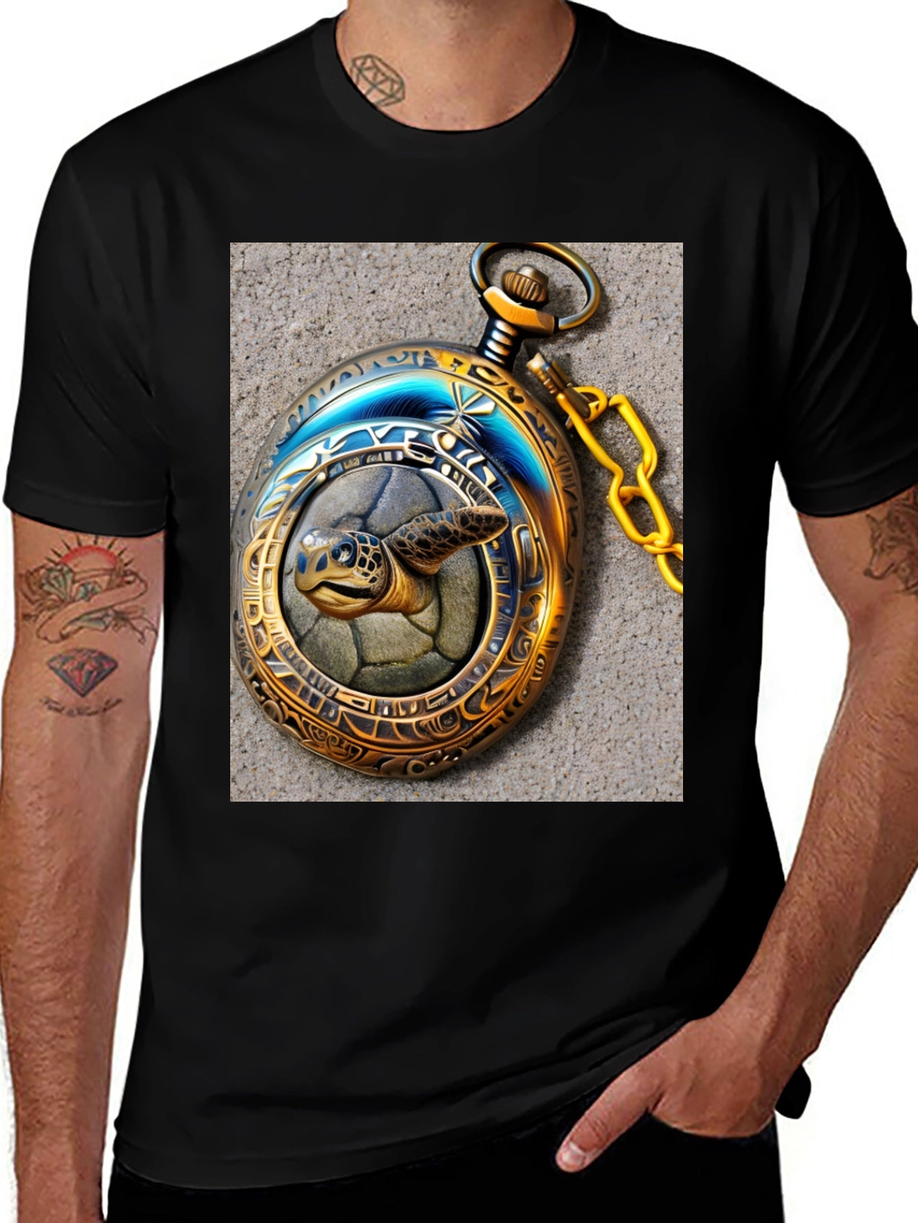 Turtle Time: Unique Pocket Watch Graphic Tee
