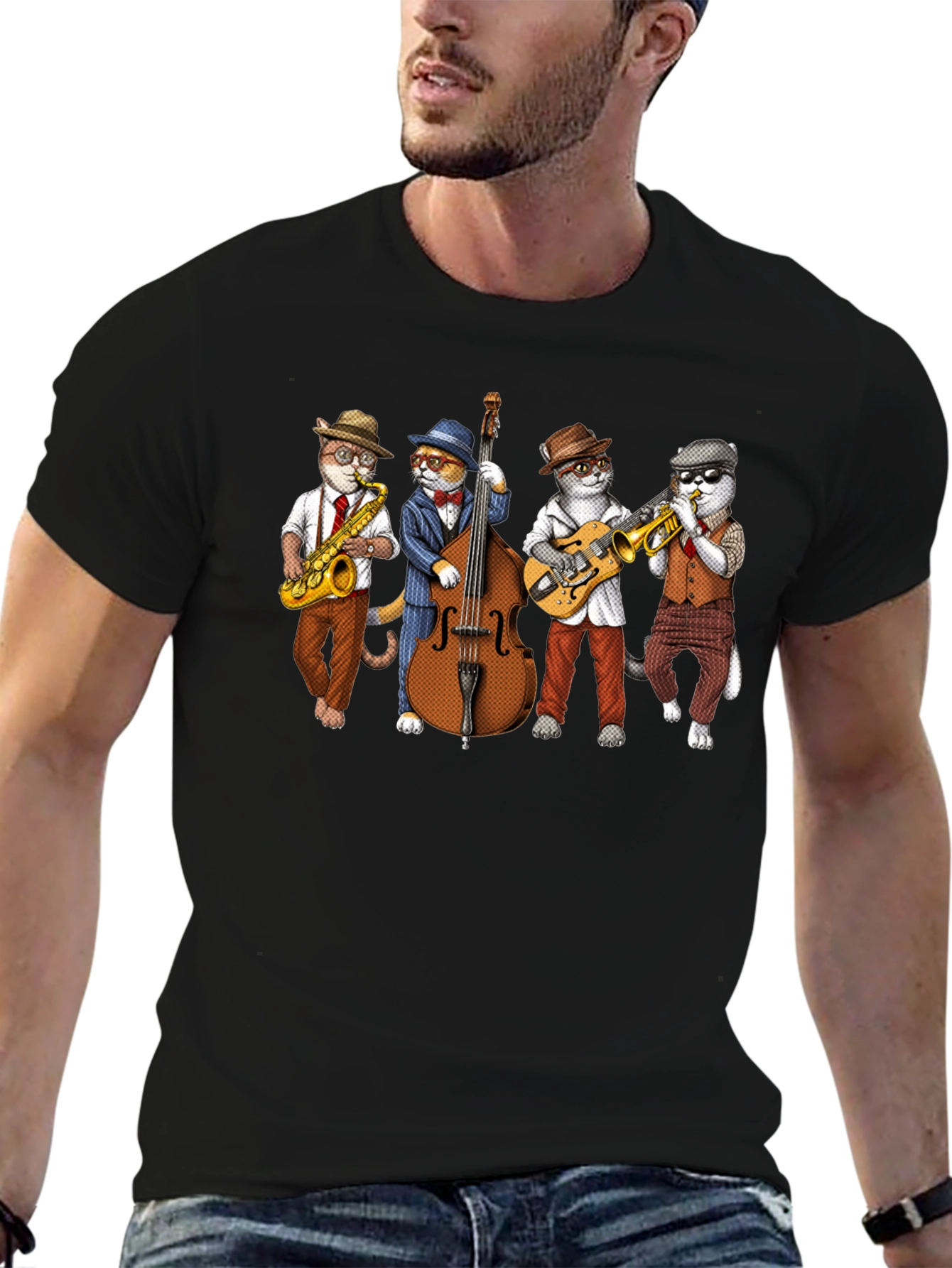 Jazz Cats Black T-Shirt - Musical Felines Tee