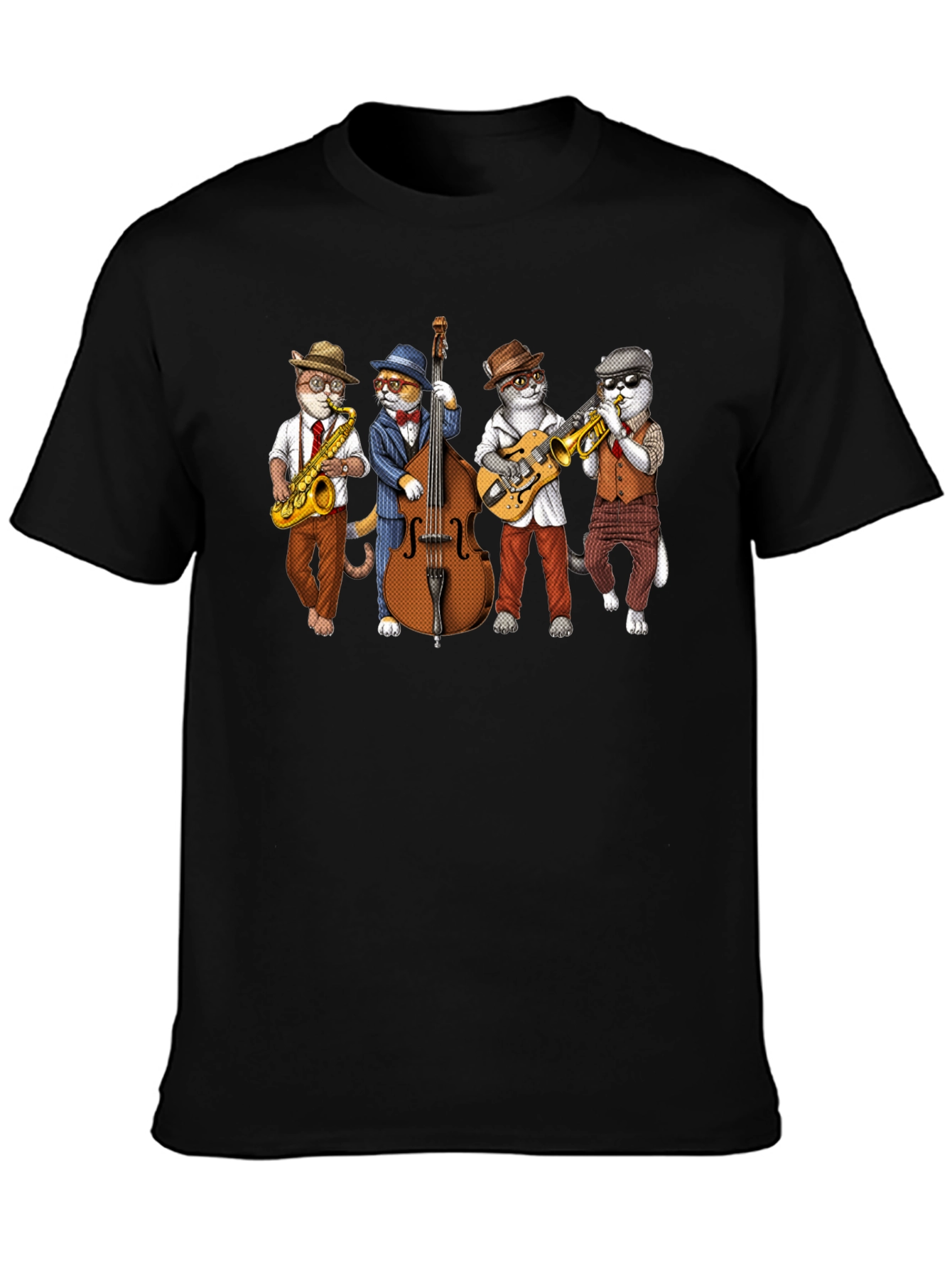 Jazz Cats Black T-Shirt - Musical Felines Tee