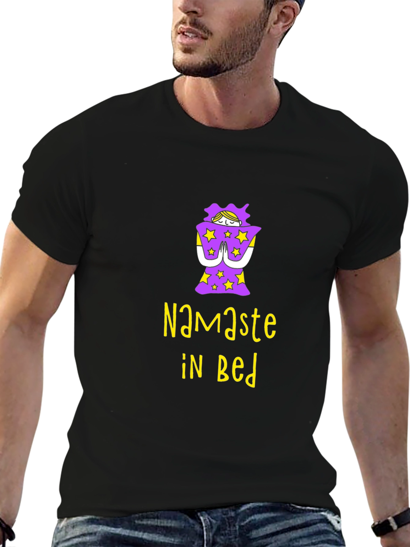 Namaste In Bed Graphic Tee - Black Cotton T-Shirt