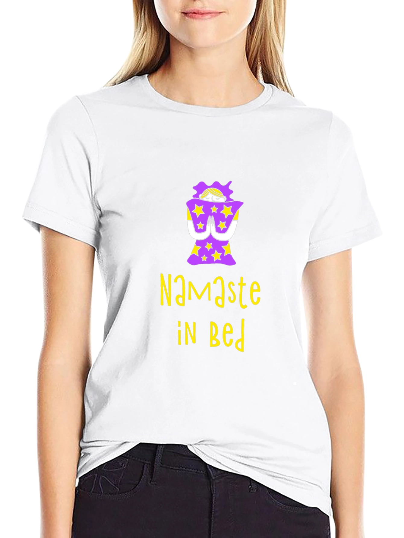 Namaste In Bed Graphic Tee - Black Cotton T-Shirt