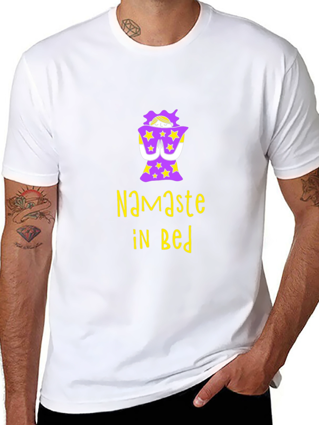 Namaste In Bed Graphic Tee - Black Cotton T-Shirt