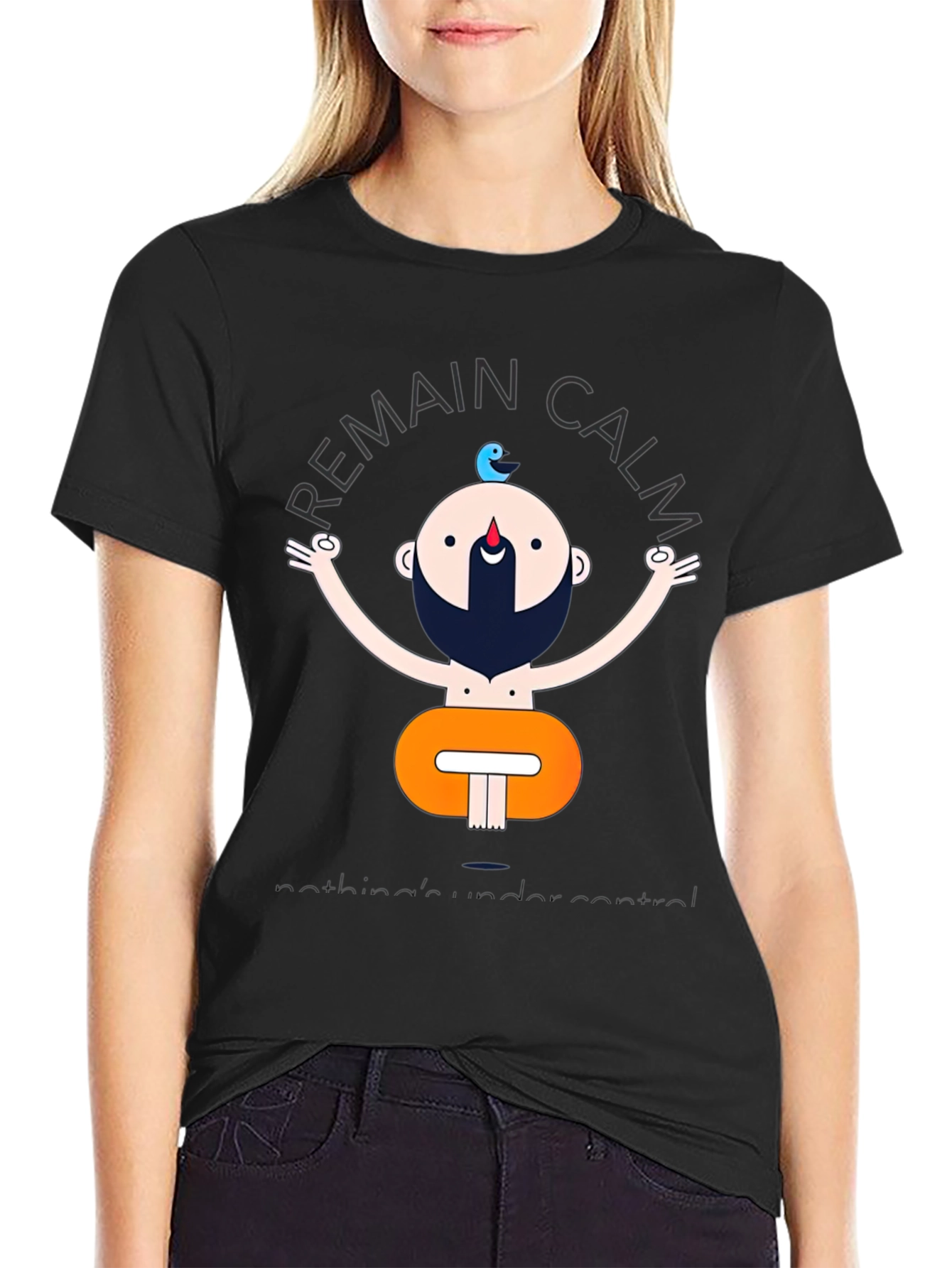 Remain Calm Yoga Graphic Black T-Shirt