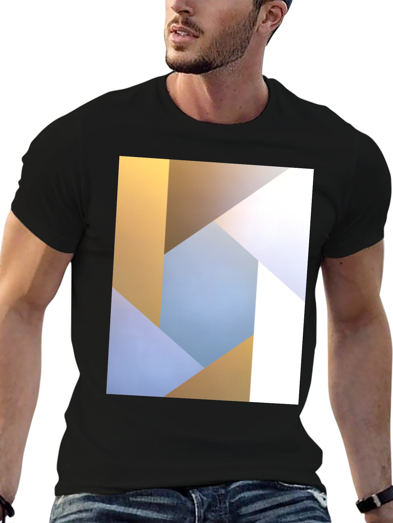 Abstract Geometric Print Black T-Shirt