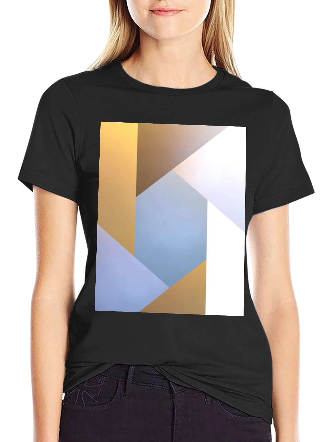 Abstract Geometric Print Black T-Shirt