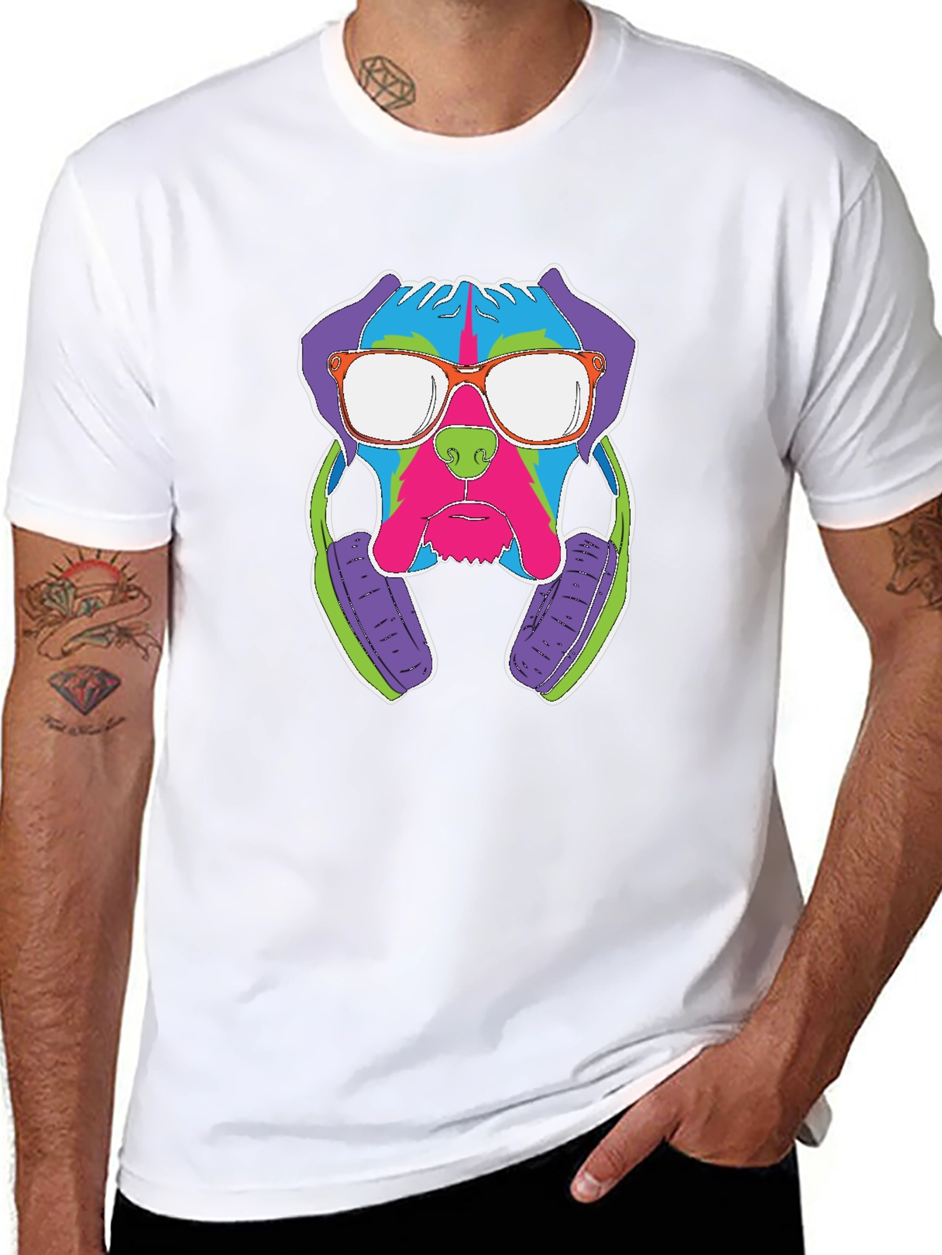 Cool Dog with Headphones Graphic T-Shirt