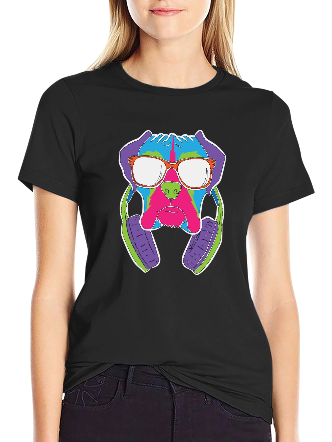 Cool Dog with Headphones Graphic T-Shirt