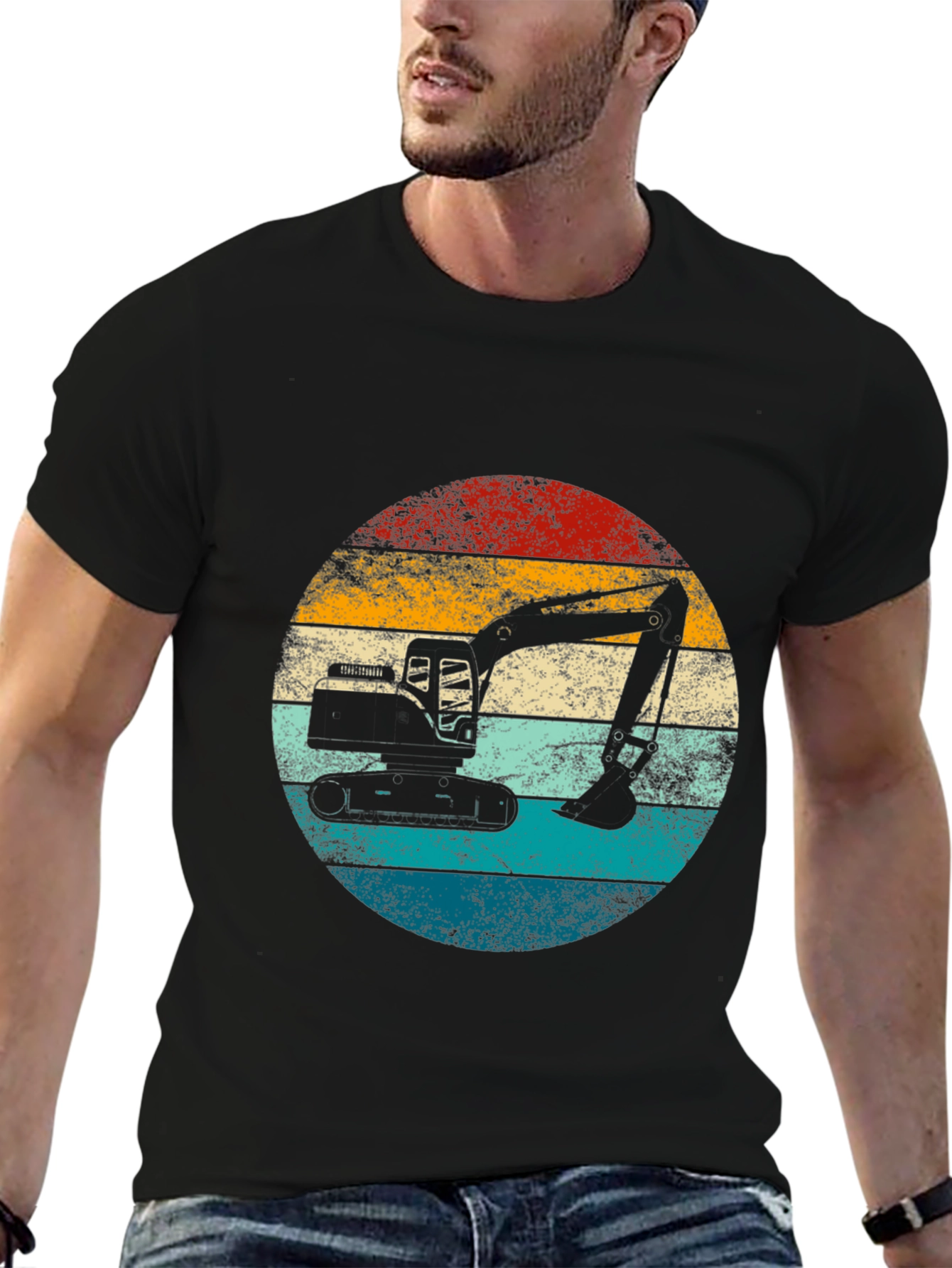 Excavator Retro Sunset Graphic Tee