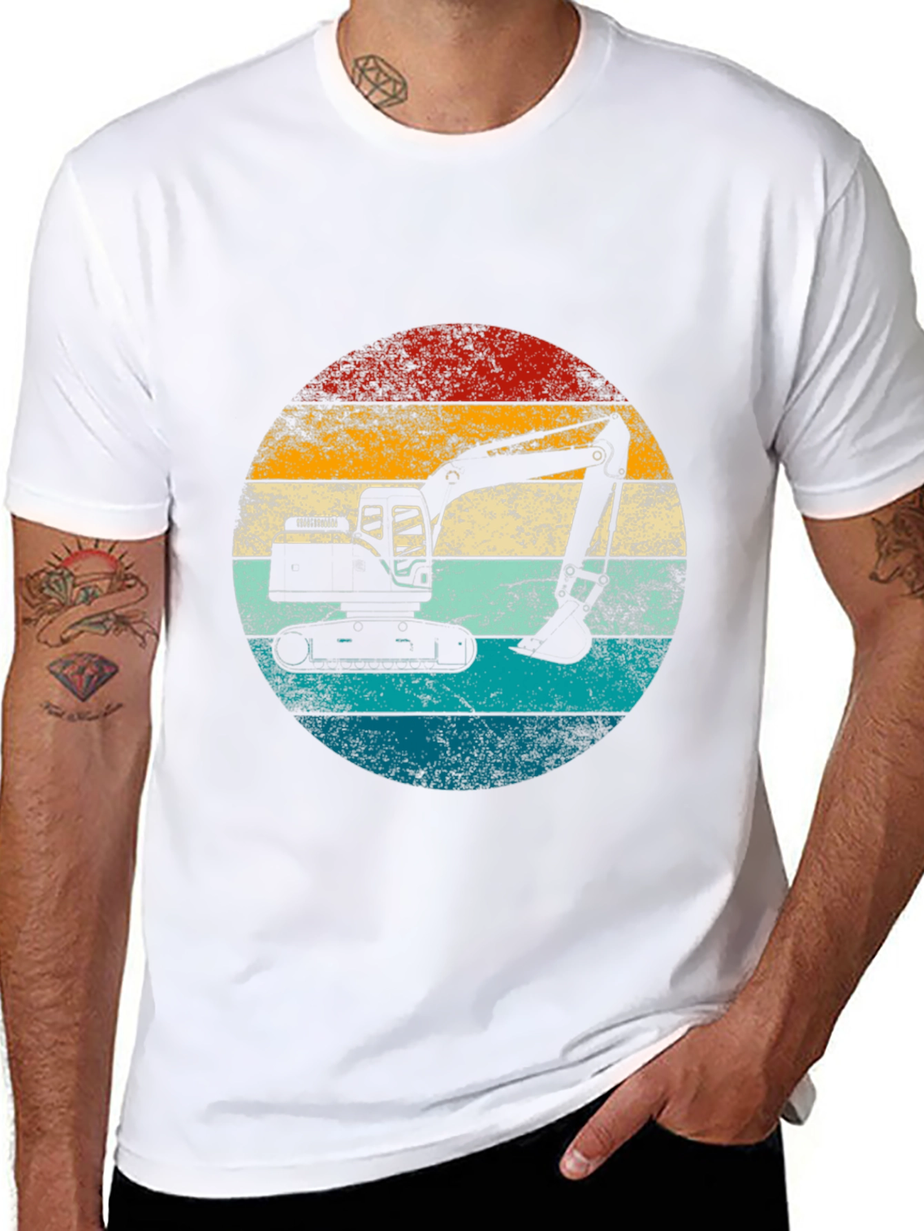Excavator Retro Sunset Graphic Tee